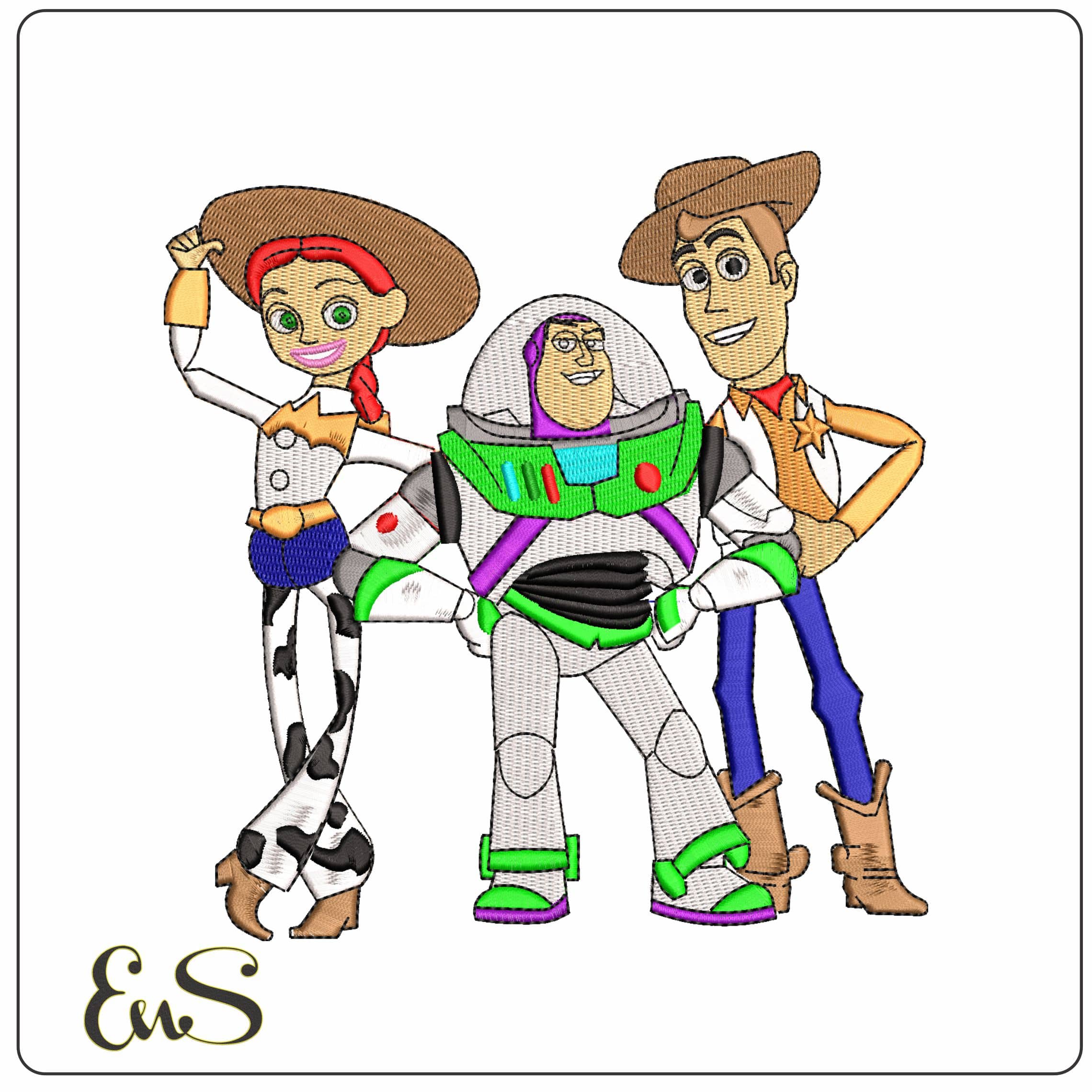 Jesse Woody and Buzz Toy Story   - Elegant embroidery design file - instant download