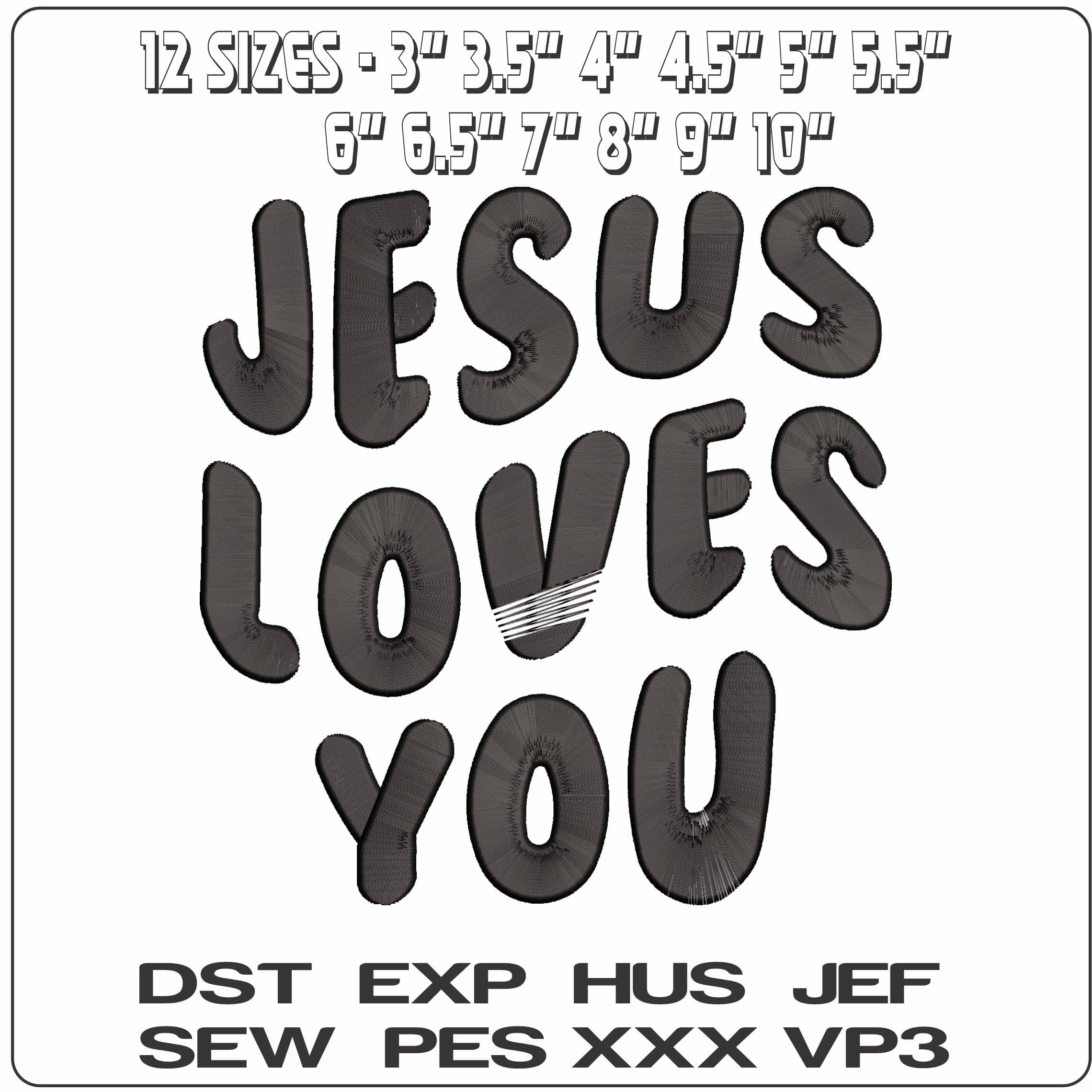Jesus Loves You   - Elegant embroidery design file - instant download — view 2