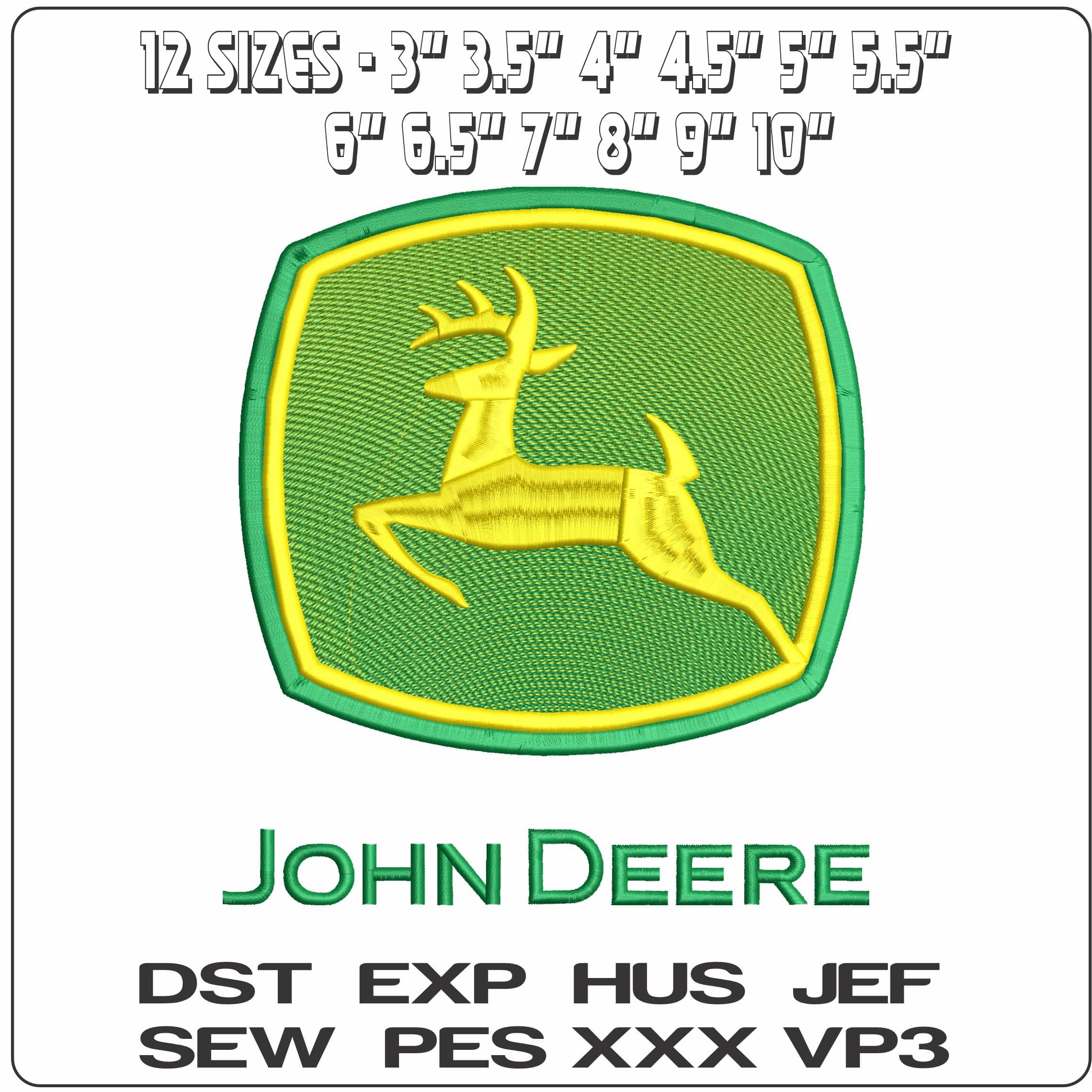 John Deere with Shading   - Elegant embroidery design file - instant download — view 2
