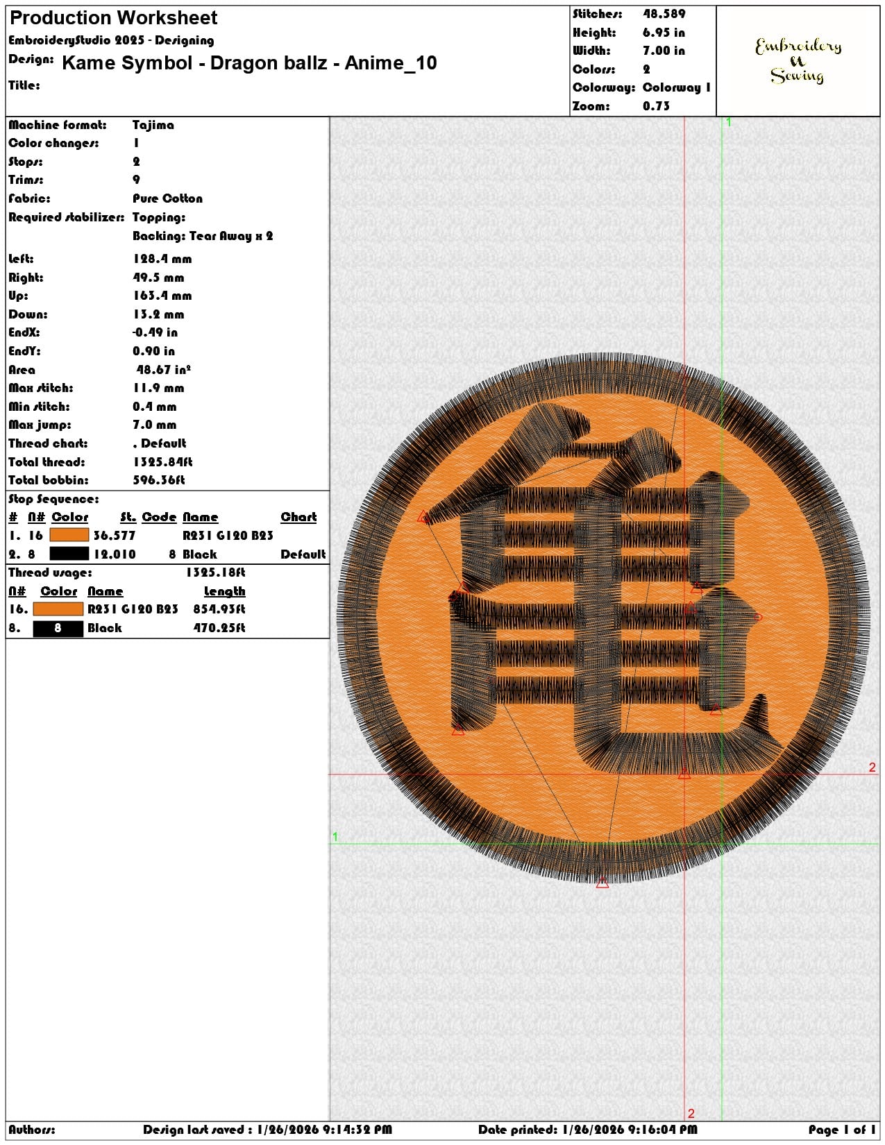 Kame Symbol Dragon ballz Anime   - Elegant embroidery design file - instant download — view 3