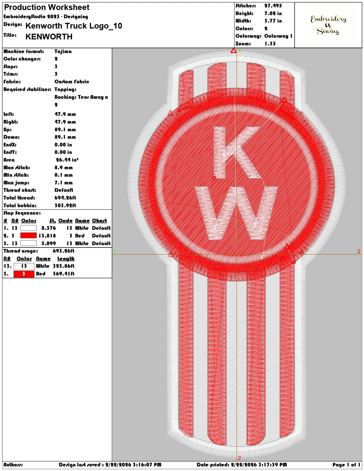 Kenworth Truck Logo   - Elegant embroidery design file - instant download — view 3