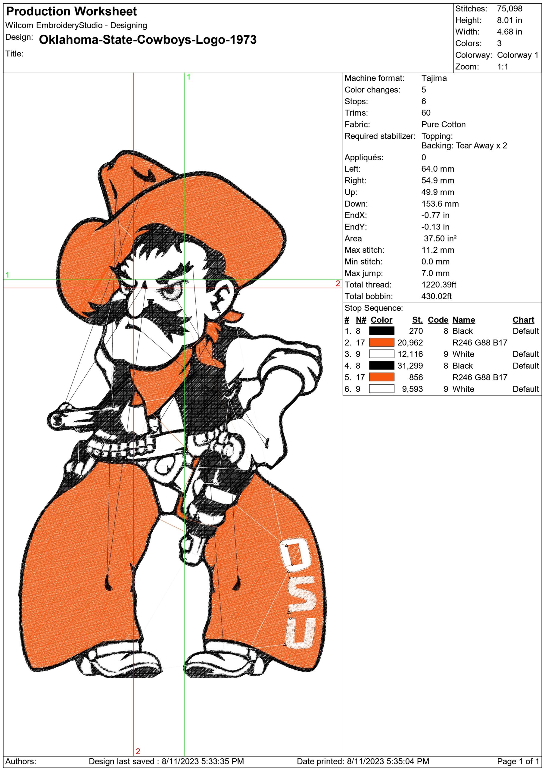 Oklahoma State Cowboys embroidery design - Oklahoma State University OSU embroidery machine pattern embroidery file - instant download) — view 2
