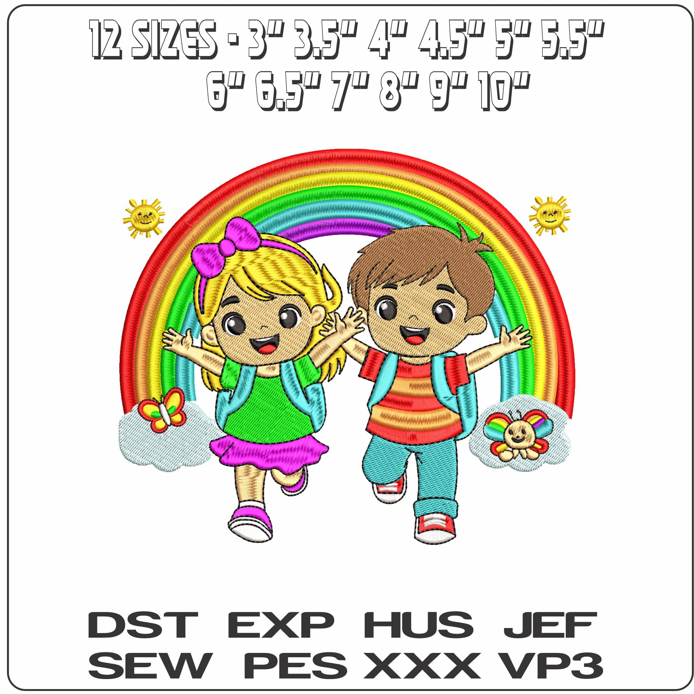 Kid and Rainbow   - Elegant embroidery design file - instant download — view 2