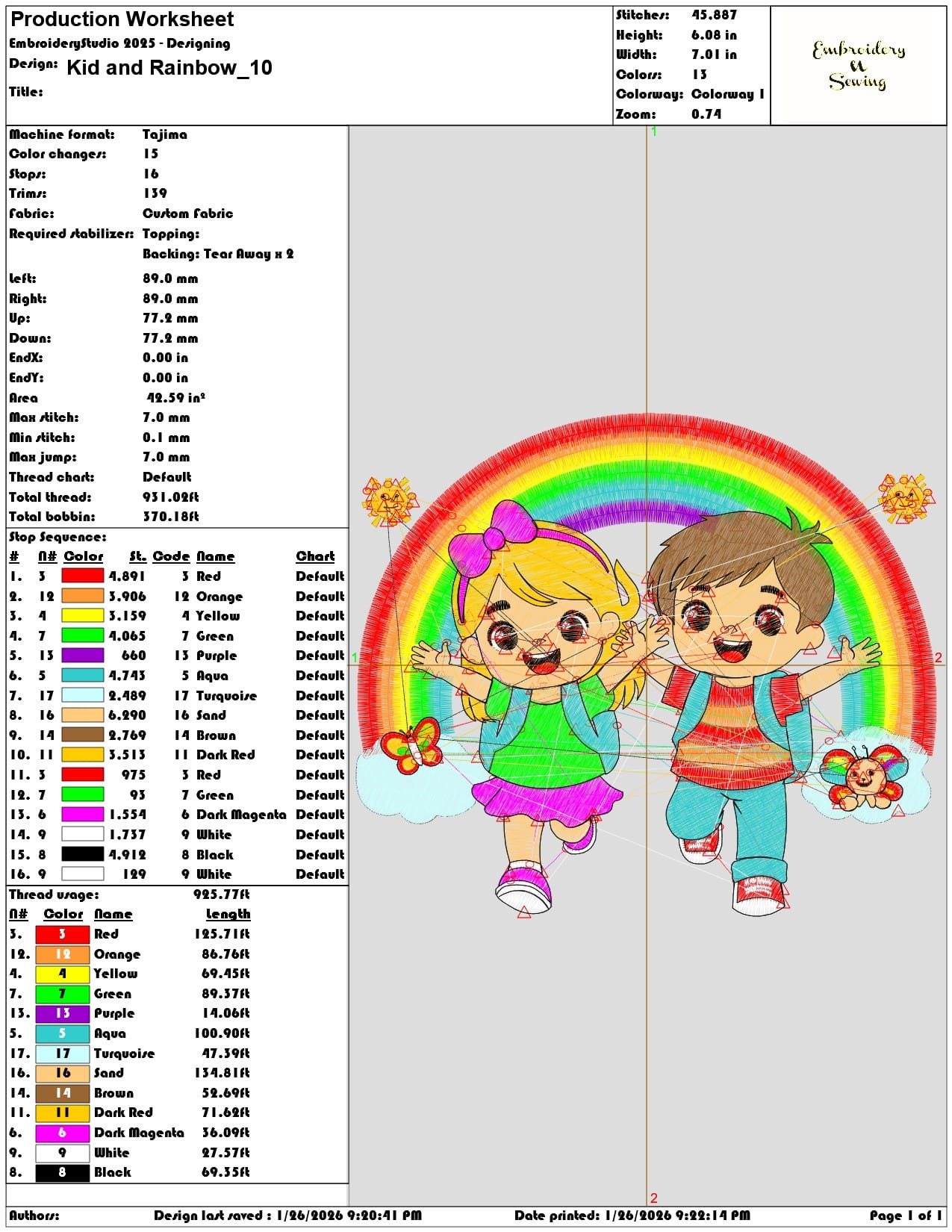 Kid and Rainbow   - Elegant embroidery design file - instant download — view 3