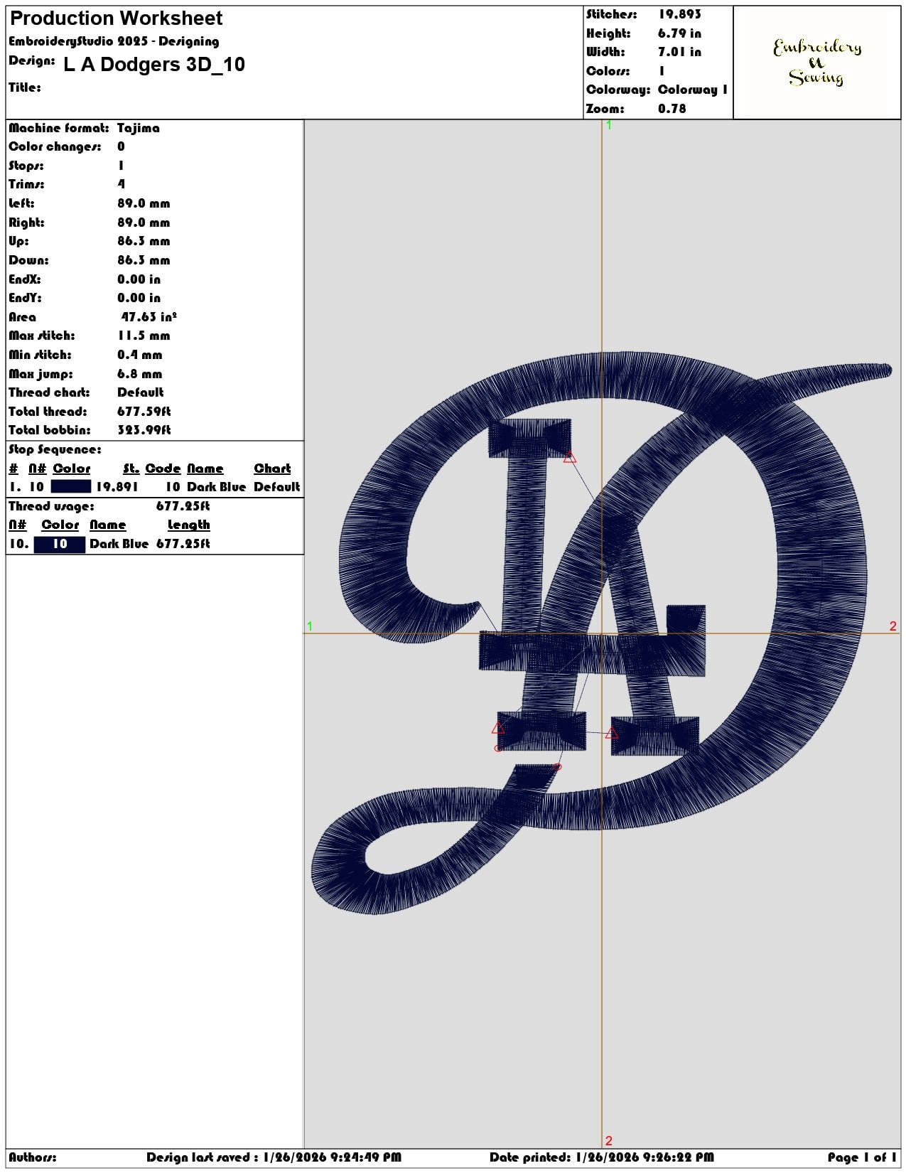 L A Dodgers 3D   - Elegant embroidery design file - instant download — view 3