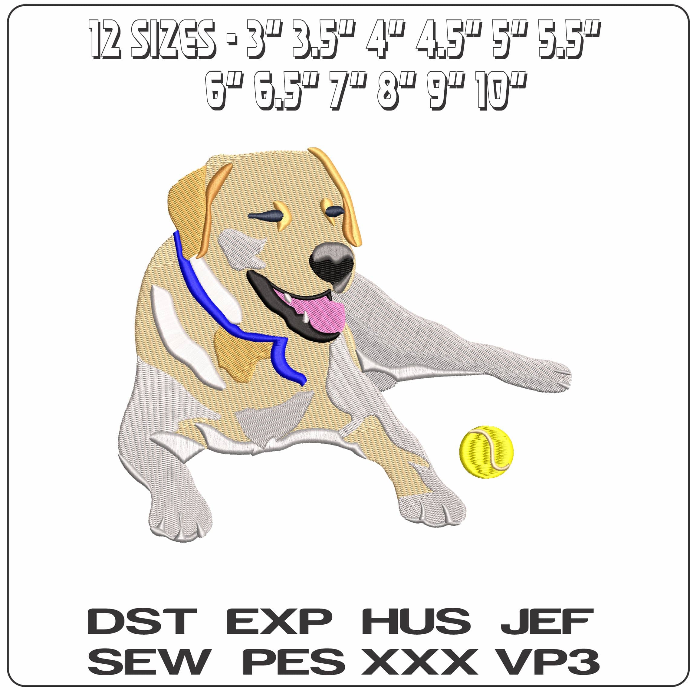 Labrador laying down with tennis ball   - Elegant embroidery design file - instant download — view 2