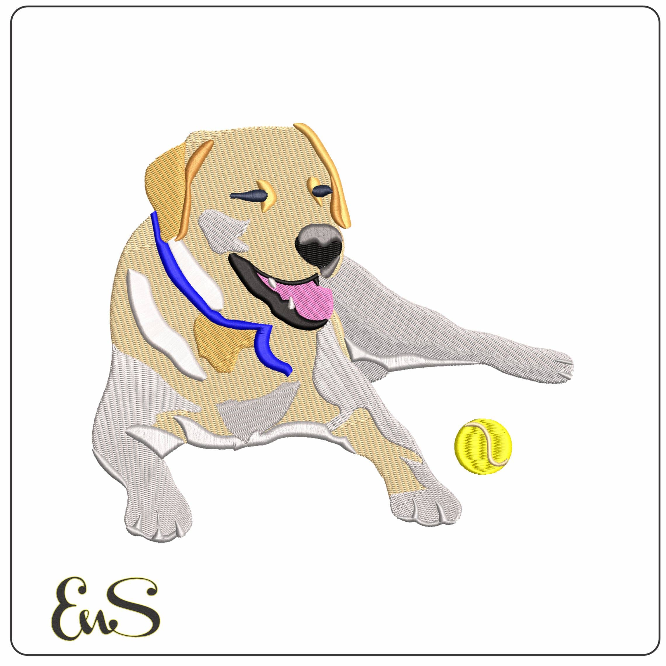 Labrador laying down with tennis ball   - Elegant embroidery design file - instant download