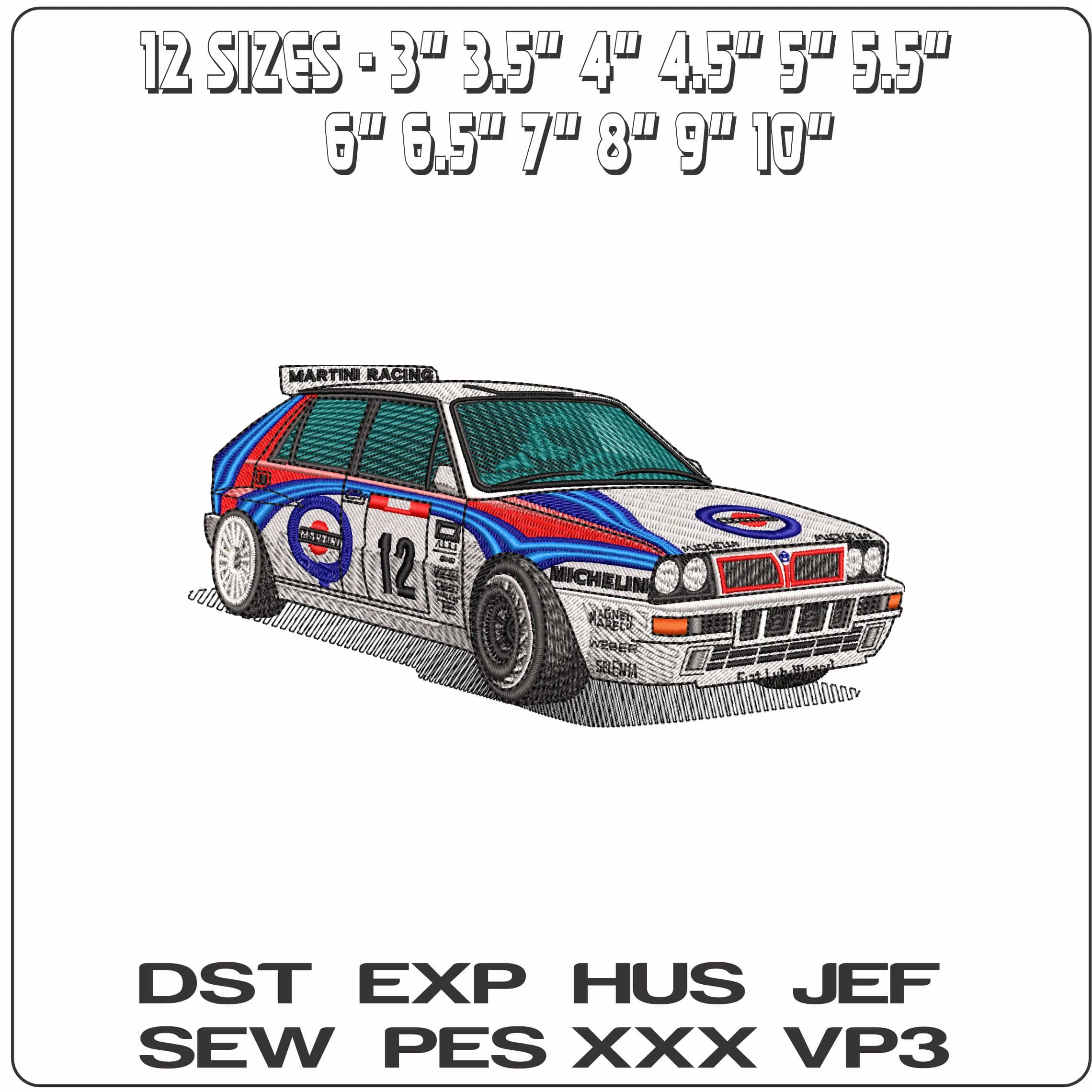 Lancia Delta Integrale Rally Car   - Elegant embroidery design file - instant download — view 2