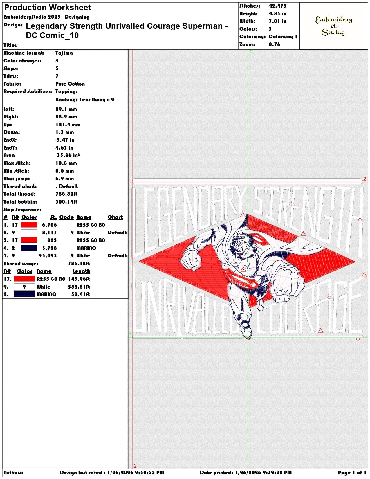 Legendary Strength Unrivalled Courage Superman DC Comic   - Elegant embroidery design file - instant download — view 3