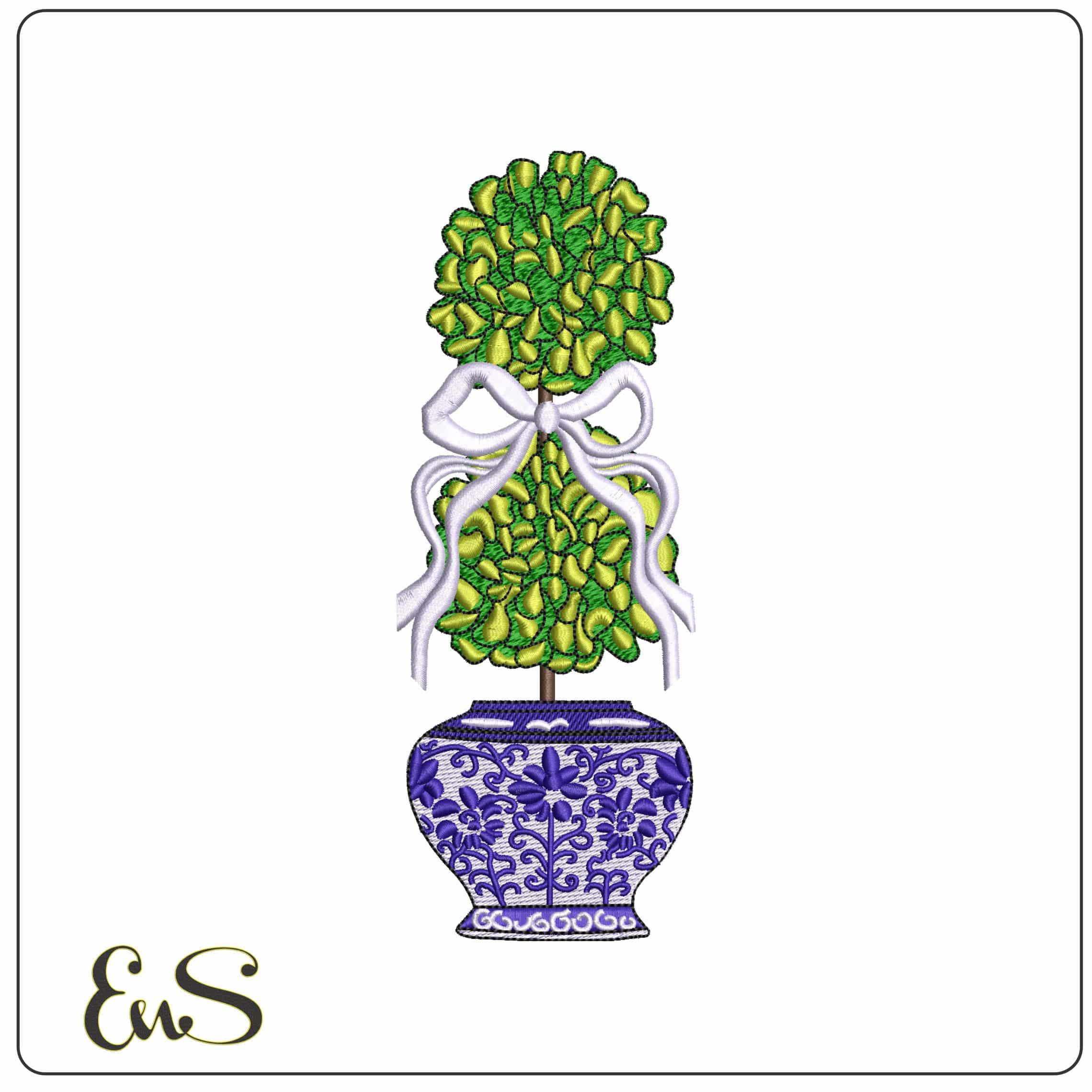 Lemon Tree in Japanese Vase   - Elegant embroidery design file - instant download