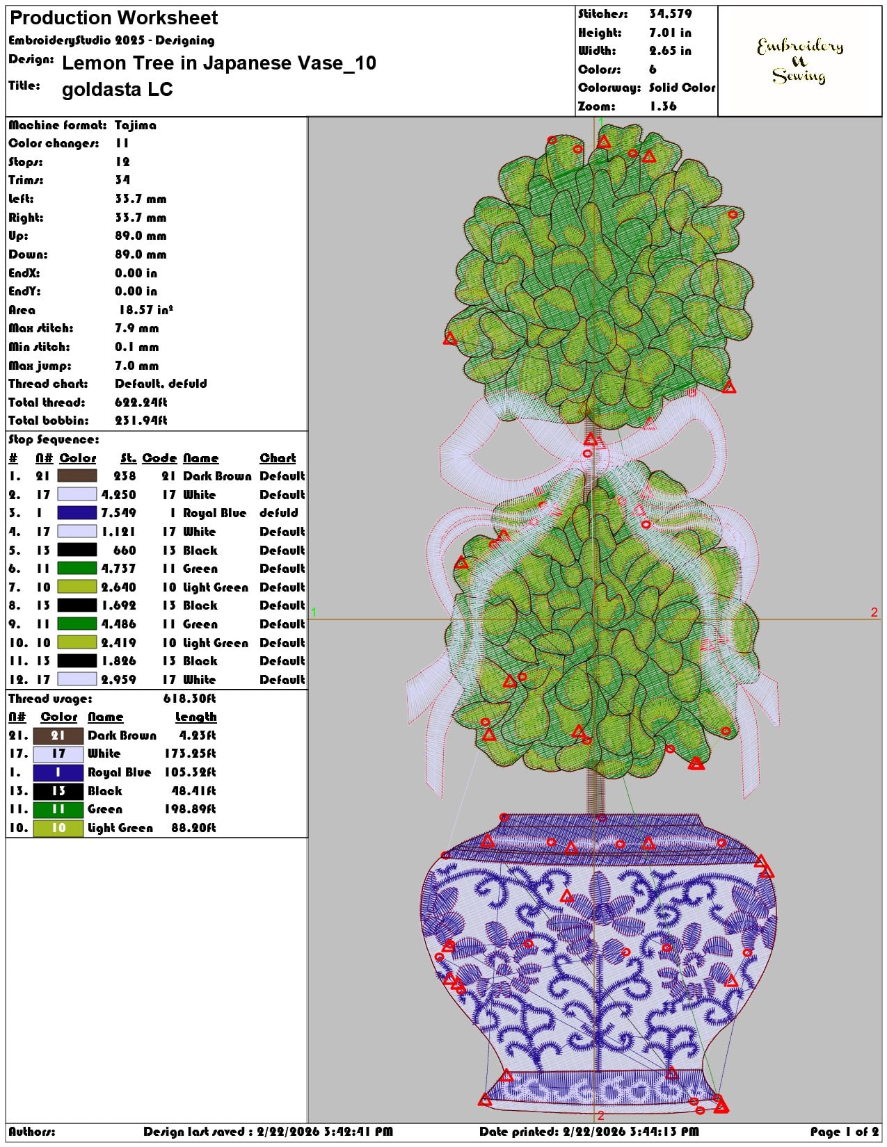 Lemon Tree in Japanese Vase   - Elegant embroidery design file - instant download — view 3