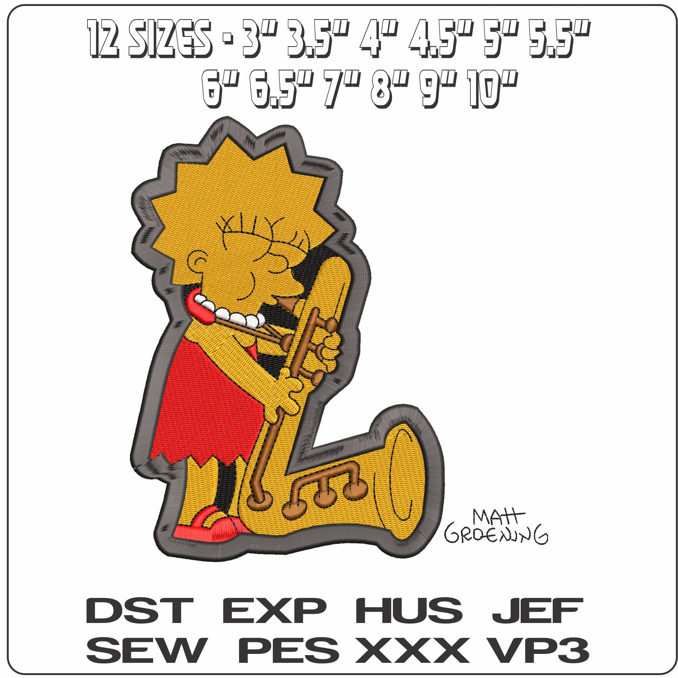 Lisa Simpson Saxaphone The Simspons   - Elegant embroidery design file - instant download — view 2