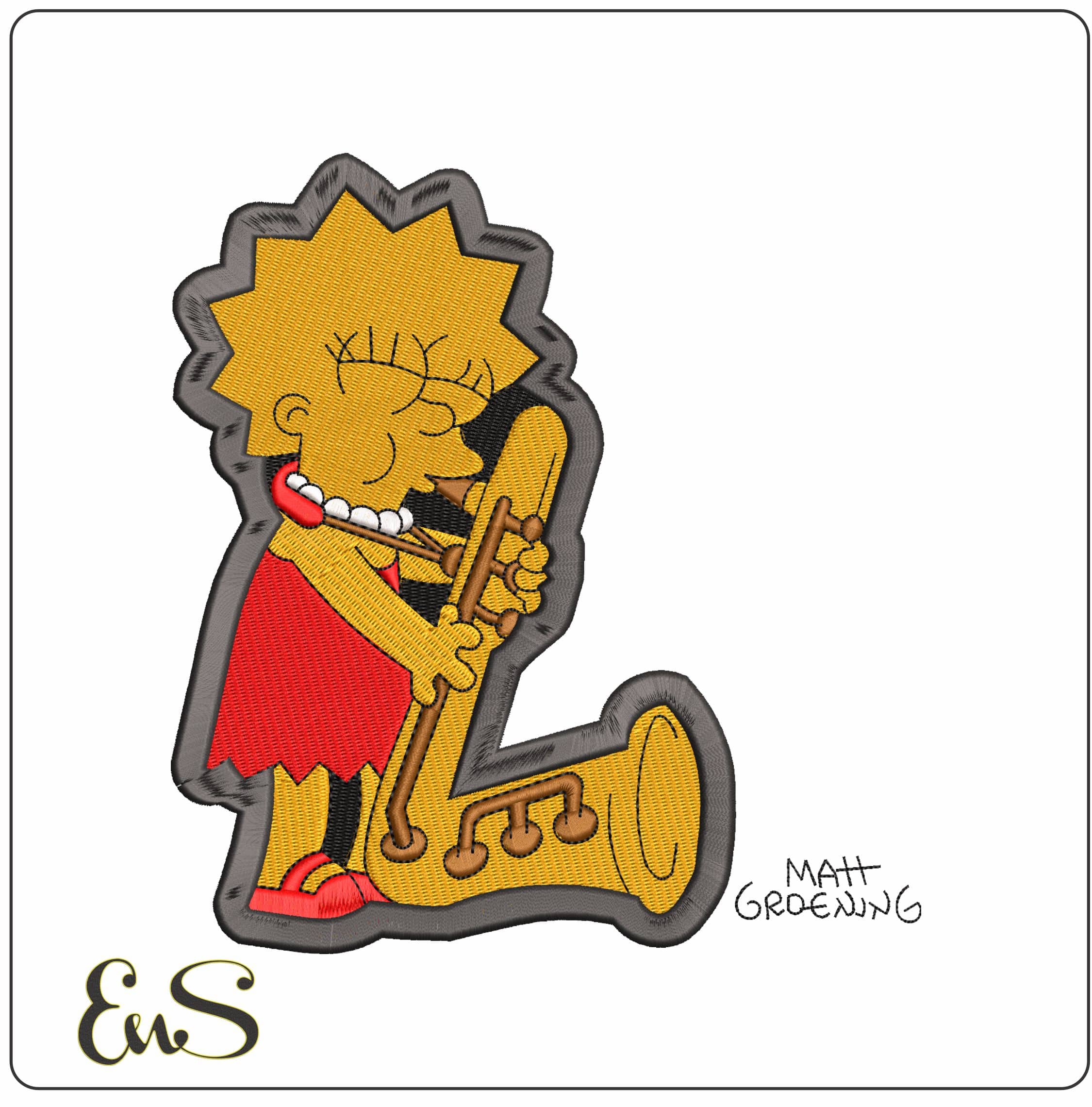 Lisa Simpson Saxaphone The Simspons   - Elegant embroidery design file - instant download