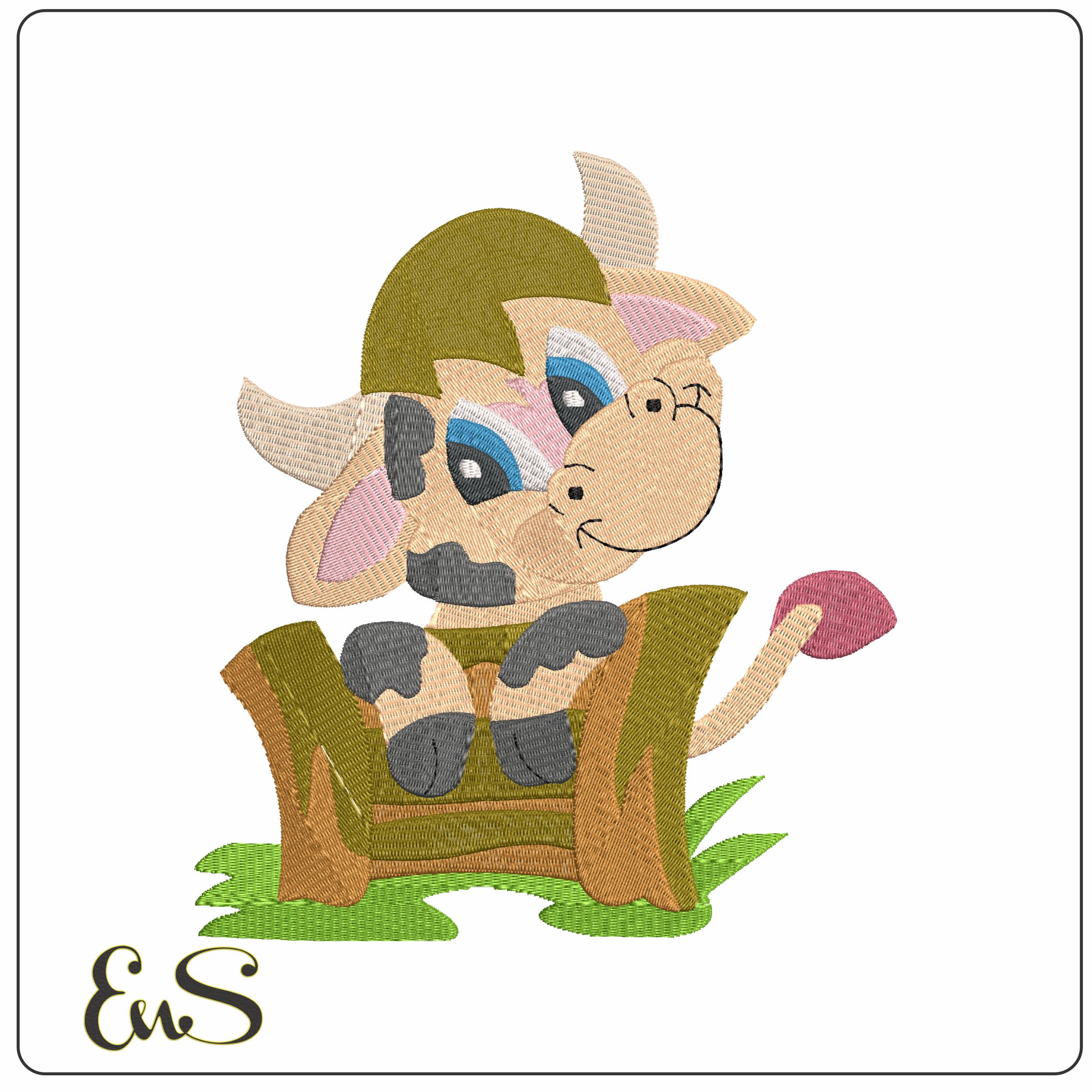 Little Cow at Gate   - Elegant embroidery design file - instant download