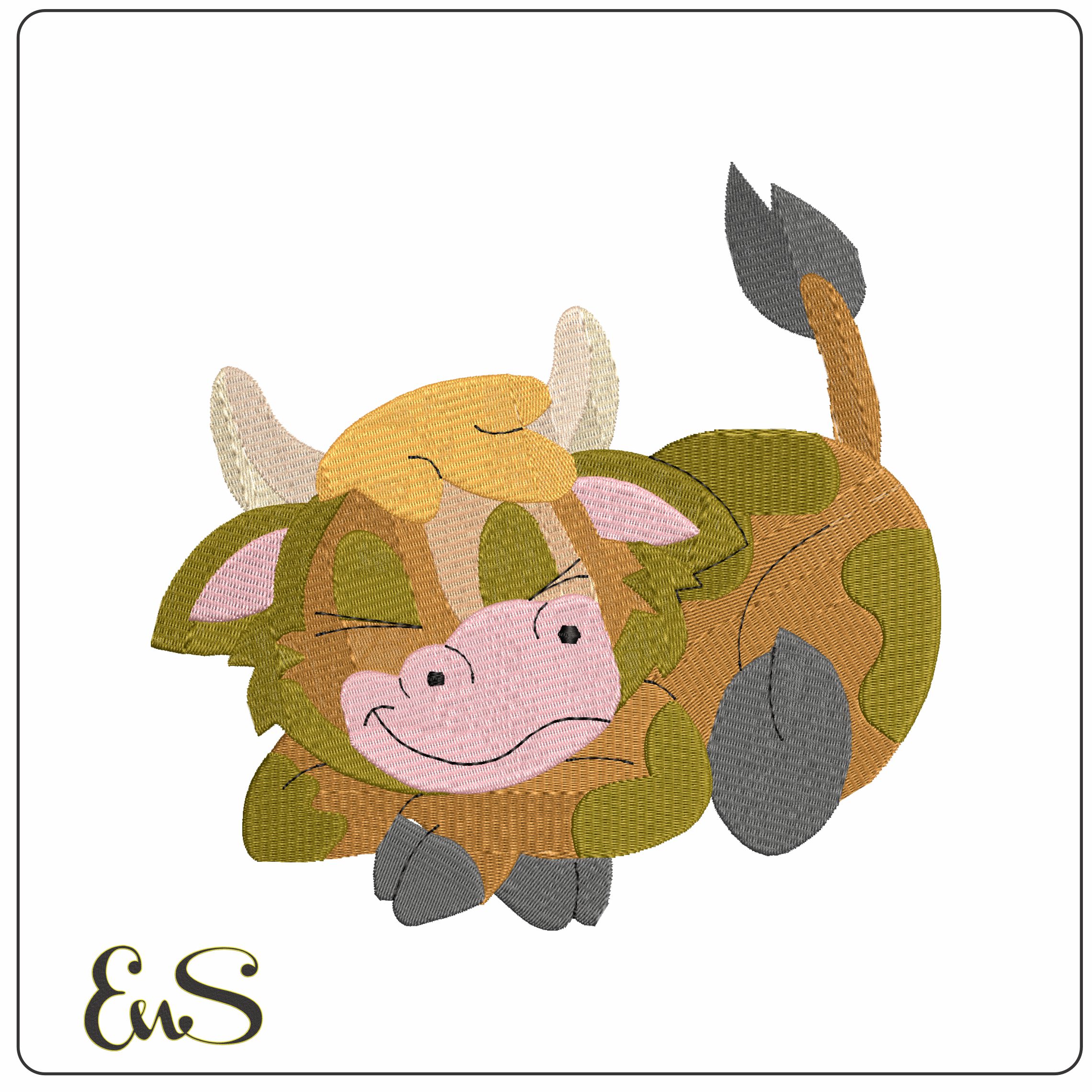 Little Cow Sleeping   - Elegant embroidery design file - instant download