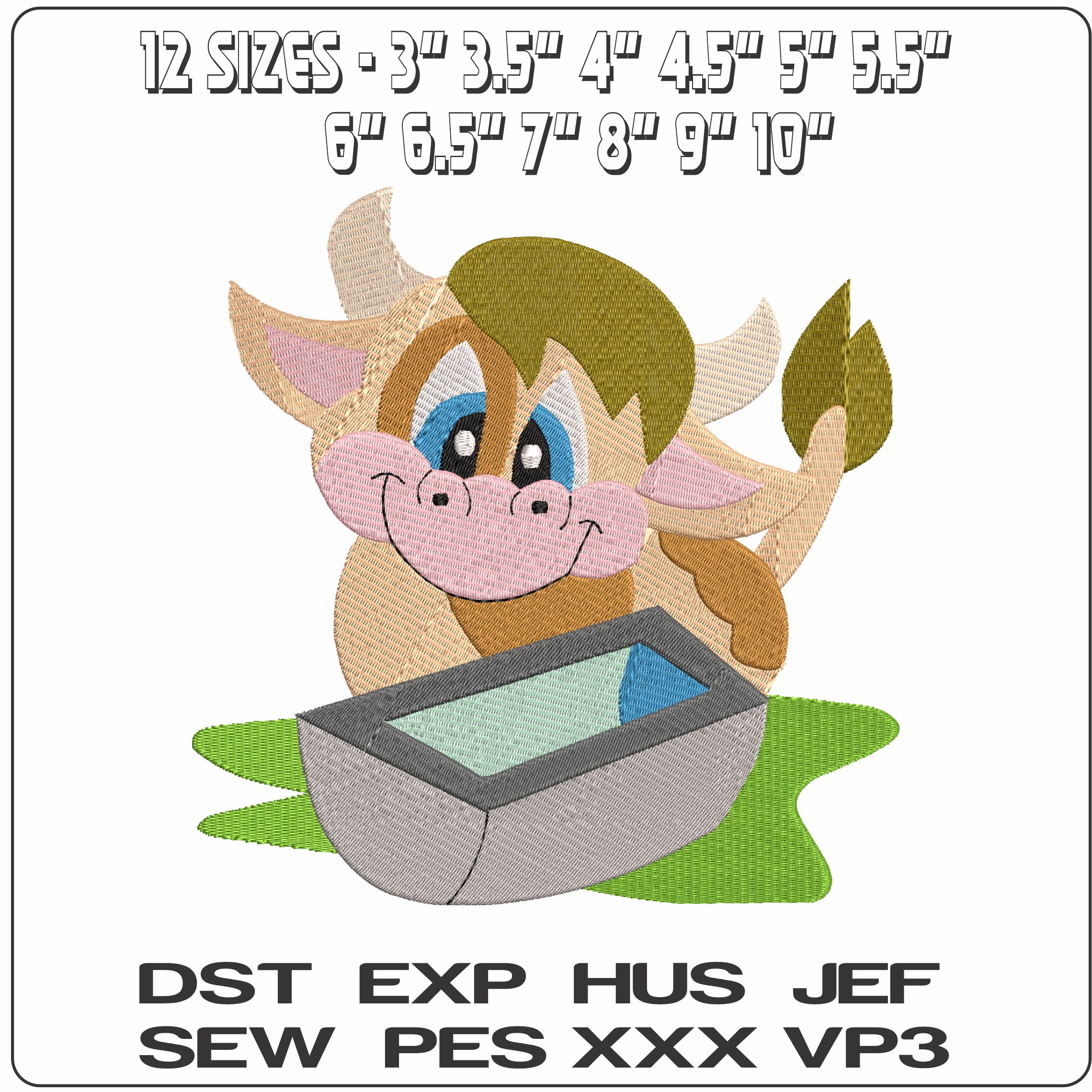 Little Cow water Trough   - Elegant embroidery design file - instant download — view 2