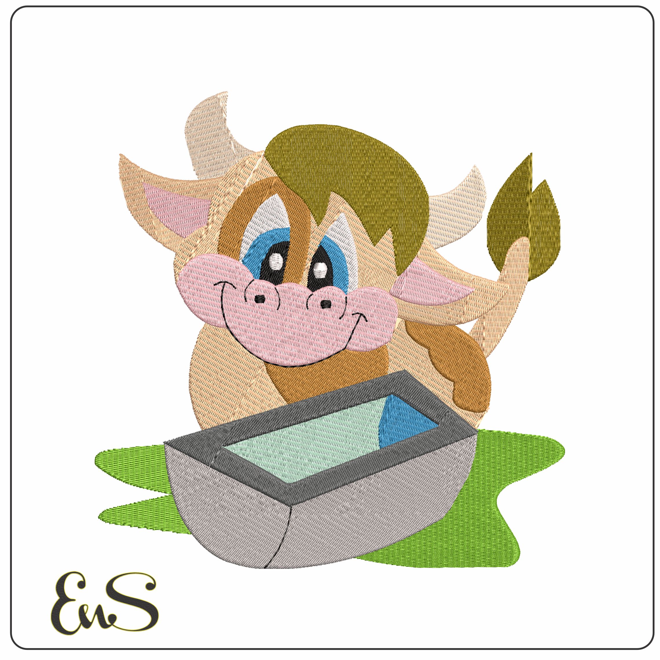 Little Cow water Trough   - Elegant embroidery design file - instant download