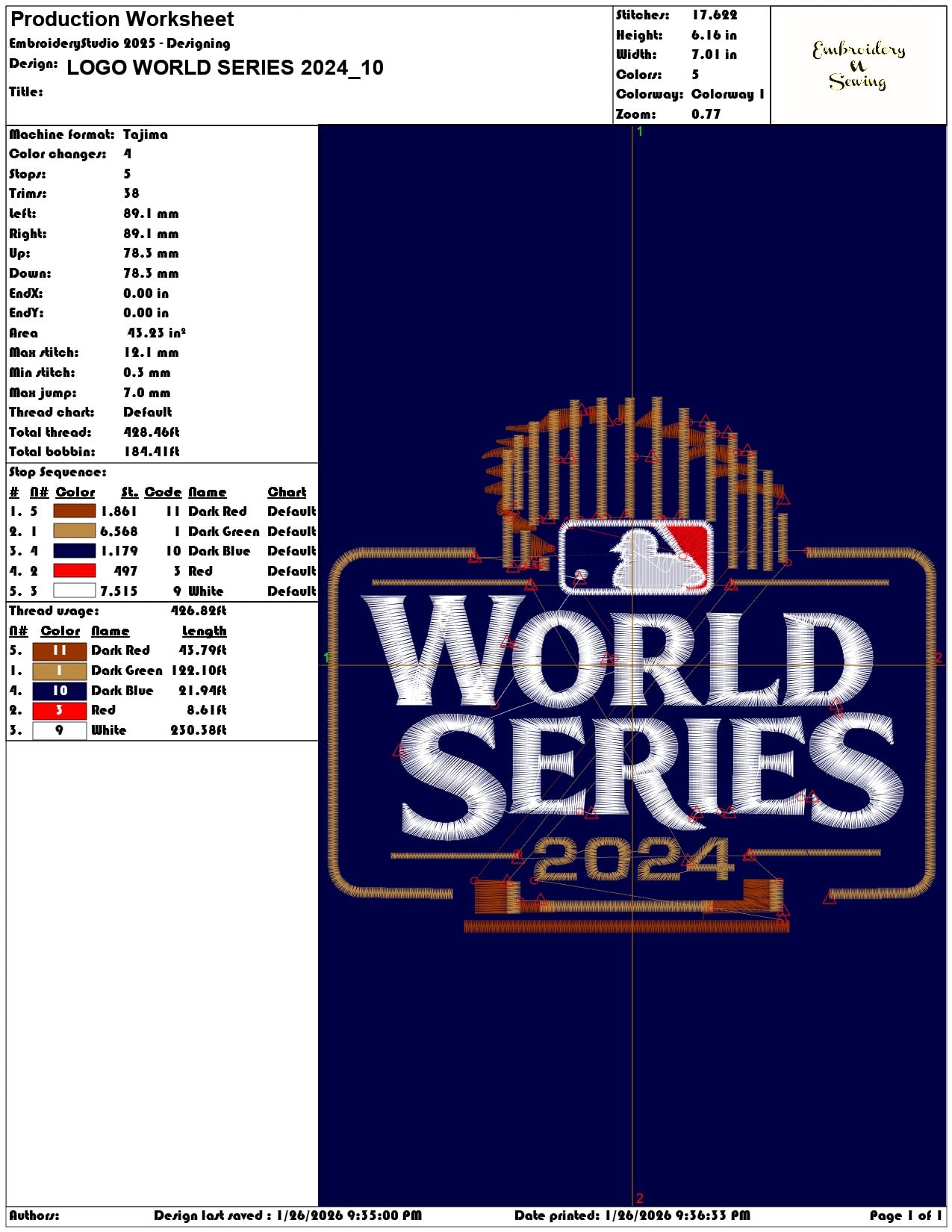 LOGO WORLD SERIES 2024   - Elegant embroidery design file - instant download — view 3