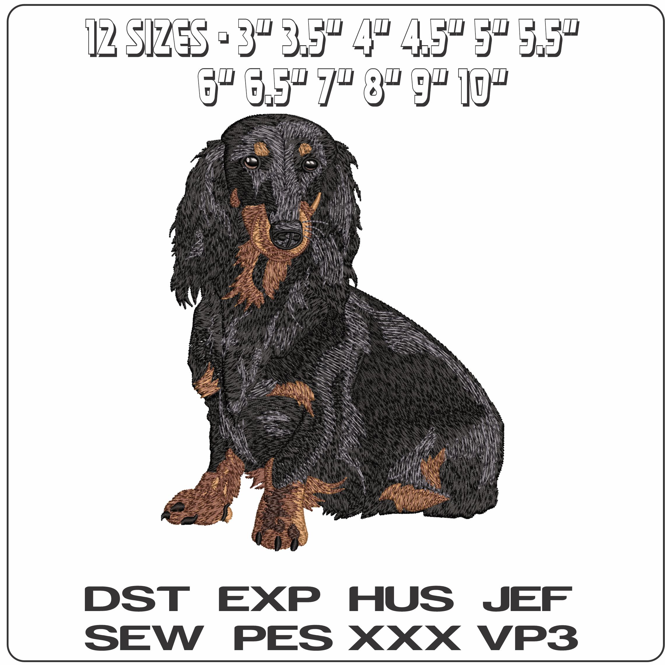 Long Haired Dachshund sitting down   - Elegant embroidery design file - instant download — view 2