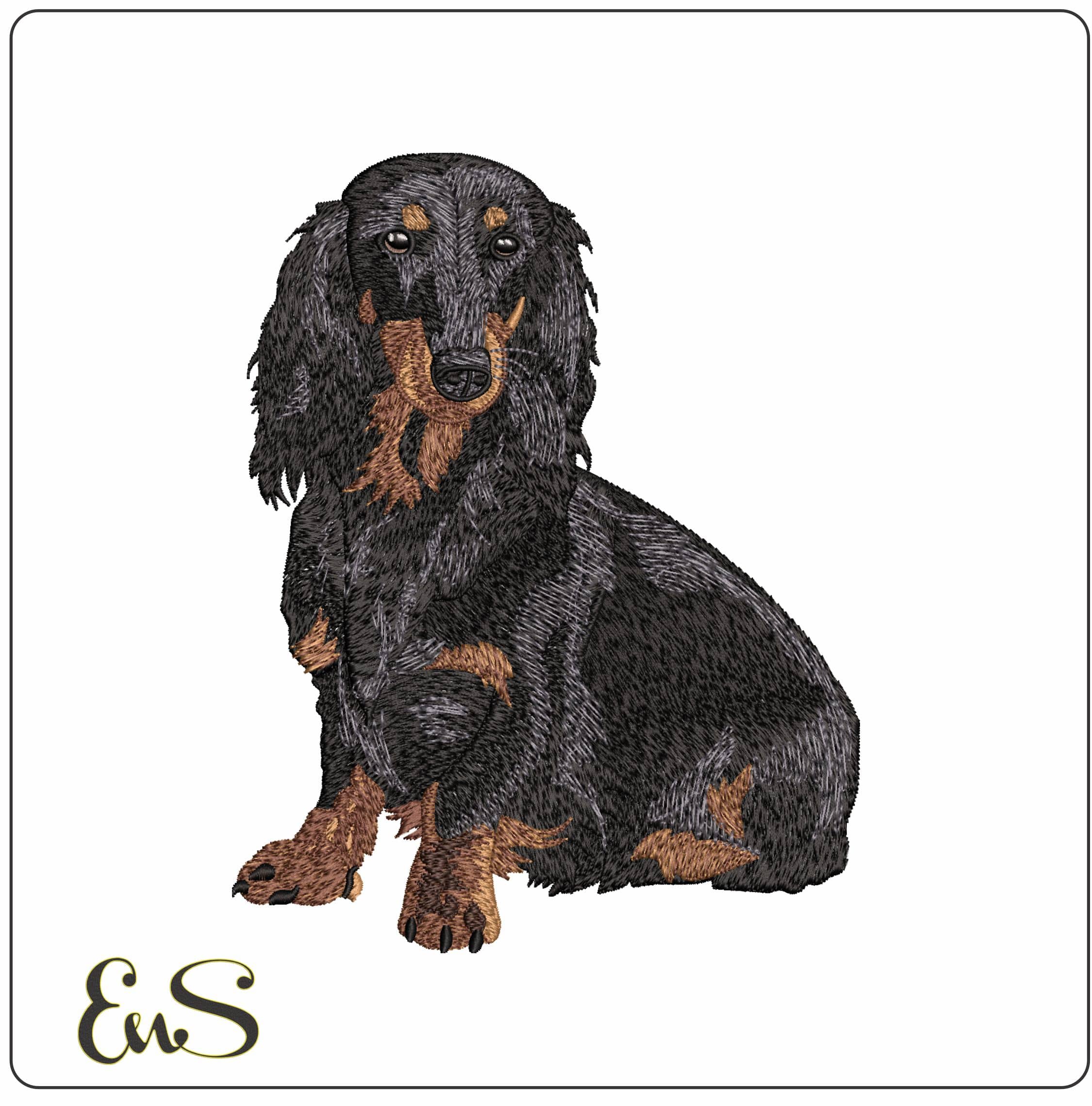 Long Haired Dachshund sitting down   - Elegant embroidery design file - instant download