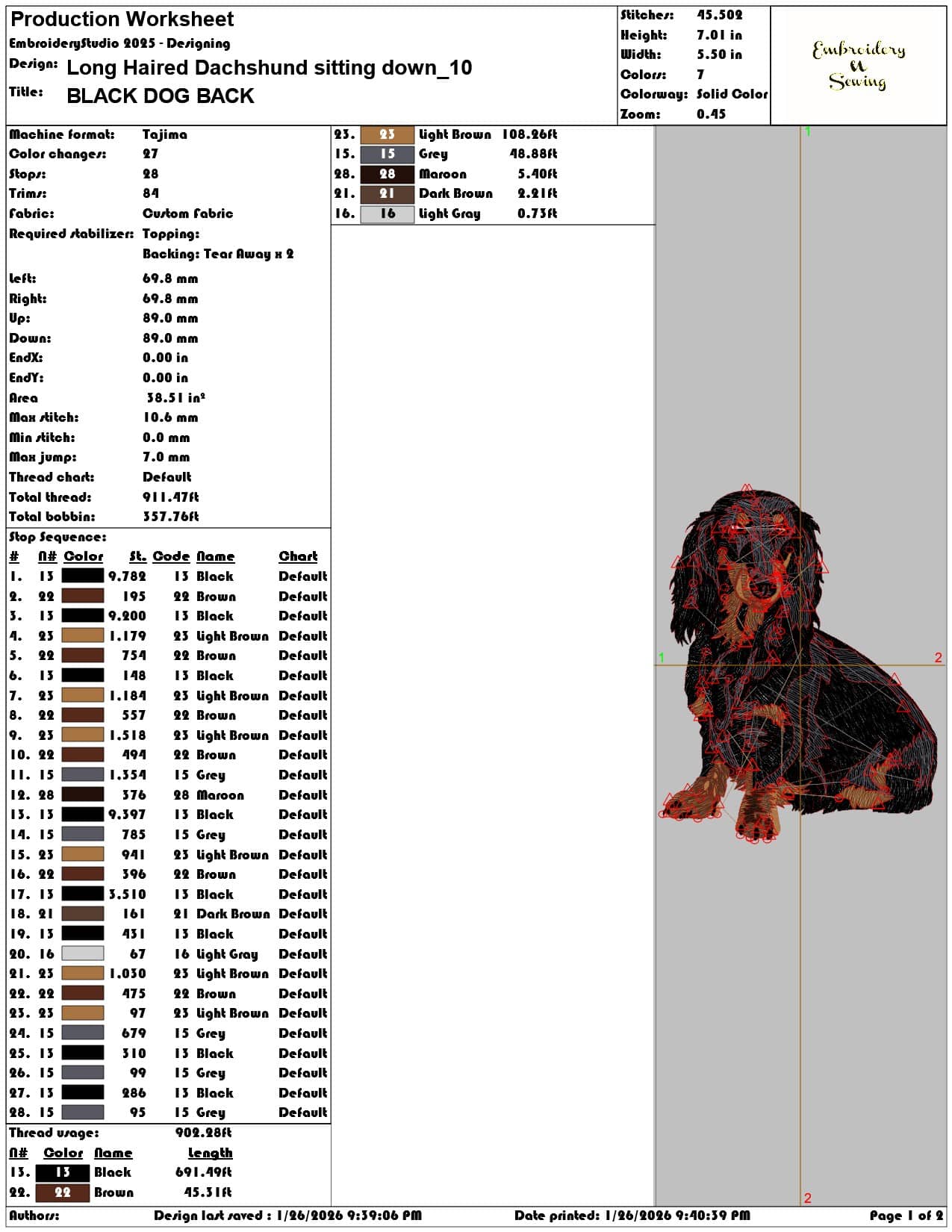 Long Haired Dachshund sitting down   - Elegant embroidery design file - instant download — view 3