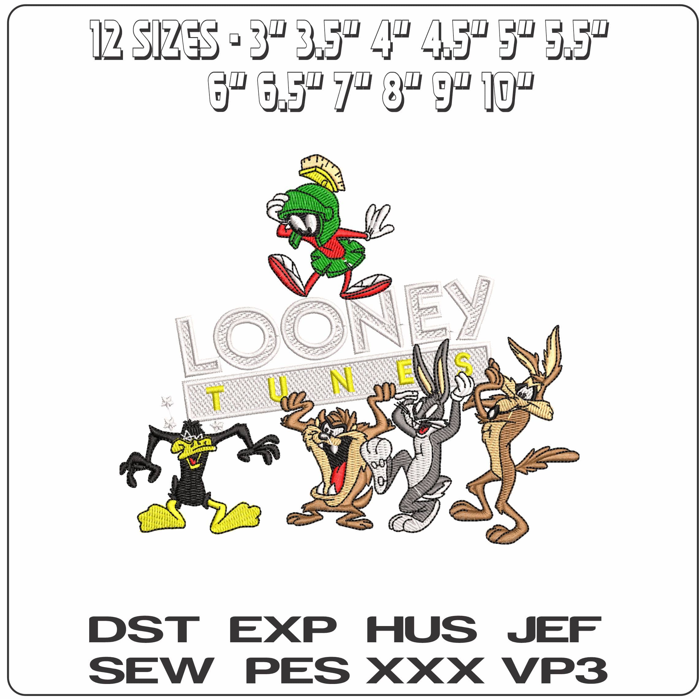 Looney Tunes Sign carried by Characters   - Elegant embroidery design file - instant download — view 2
