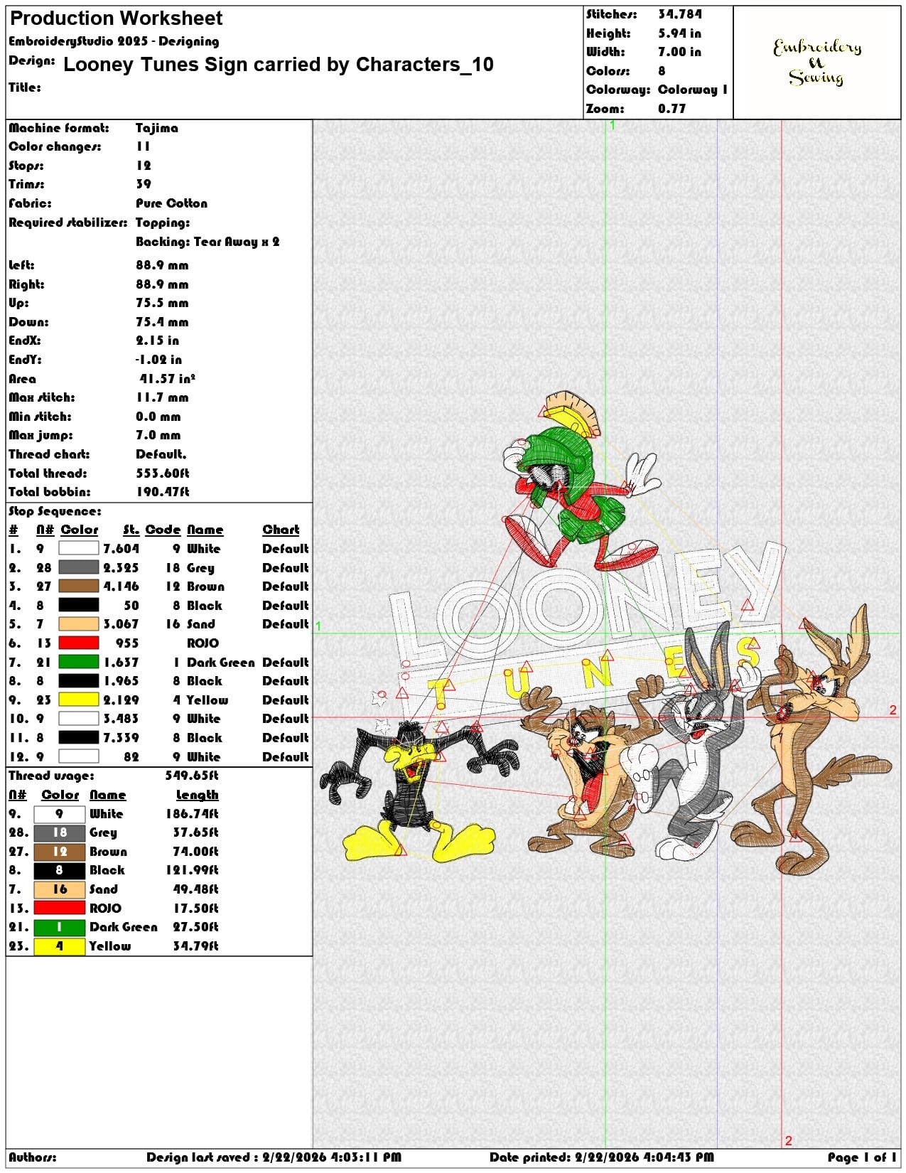 Looney Tunes Sign carried by Characters   - Elegant embroidery design file - instant download — view 3