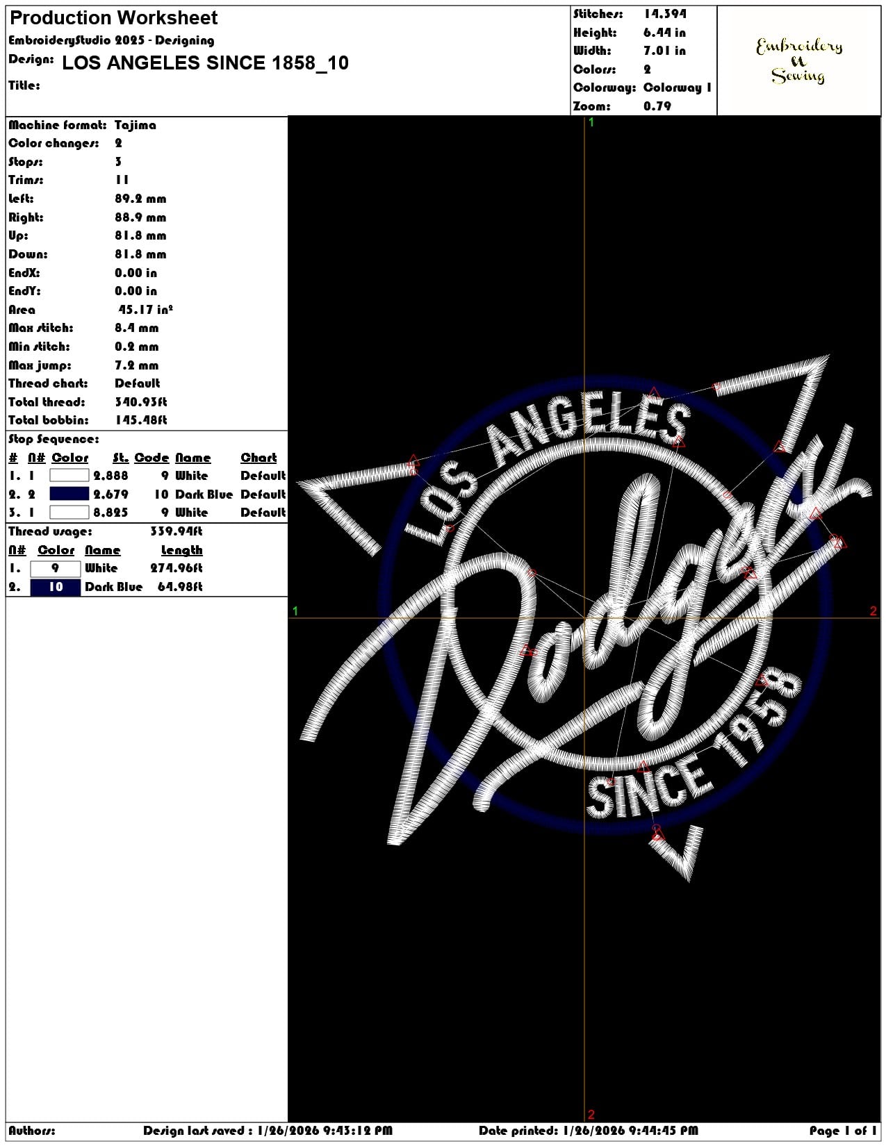 LOS ANGELES SINCE 1858   - Elegant embroidery design file - instant download — view 3