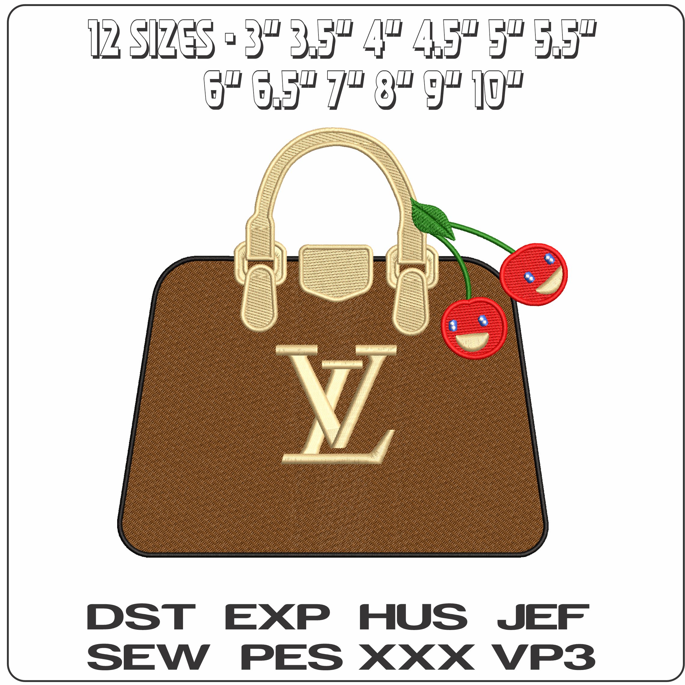 Louis Vuitton LV Bag with Cherries   - Elegant embroidery design file - instant download — view 2