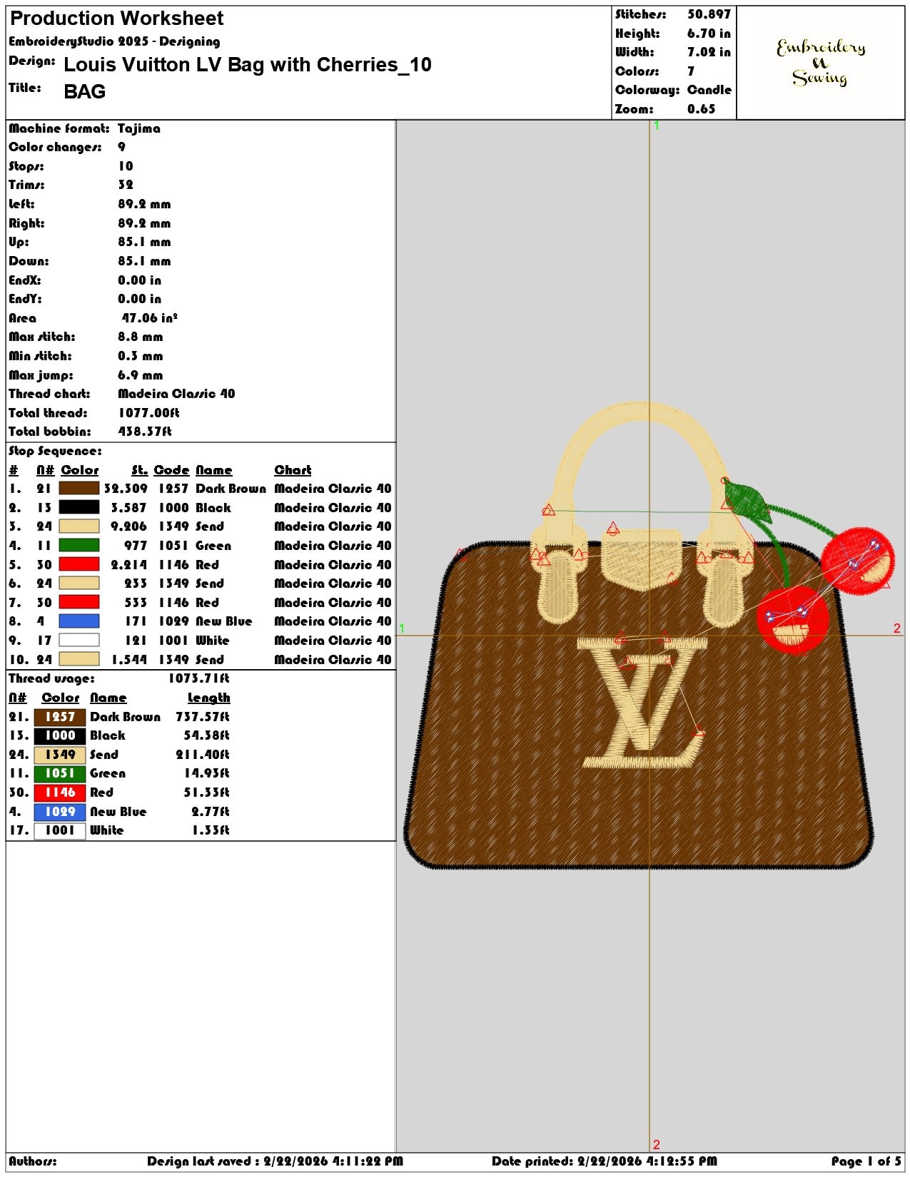 Louis Vuitton LV Bag with Cherries   - Elegant embroidery design file - instant download — view 3