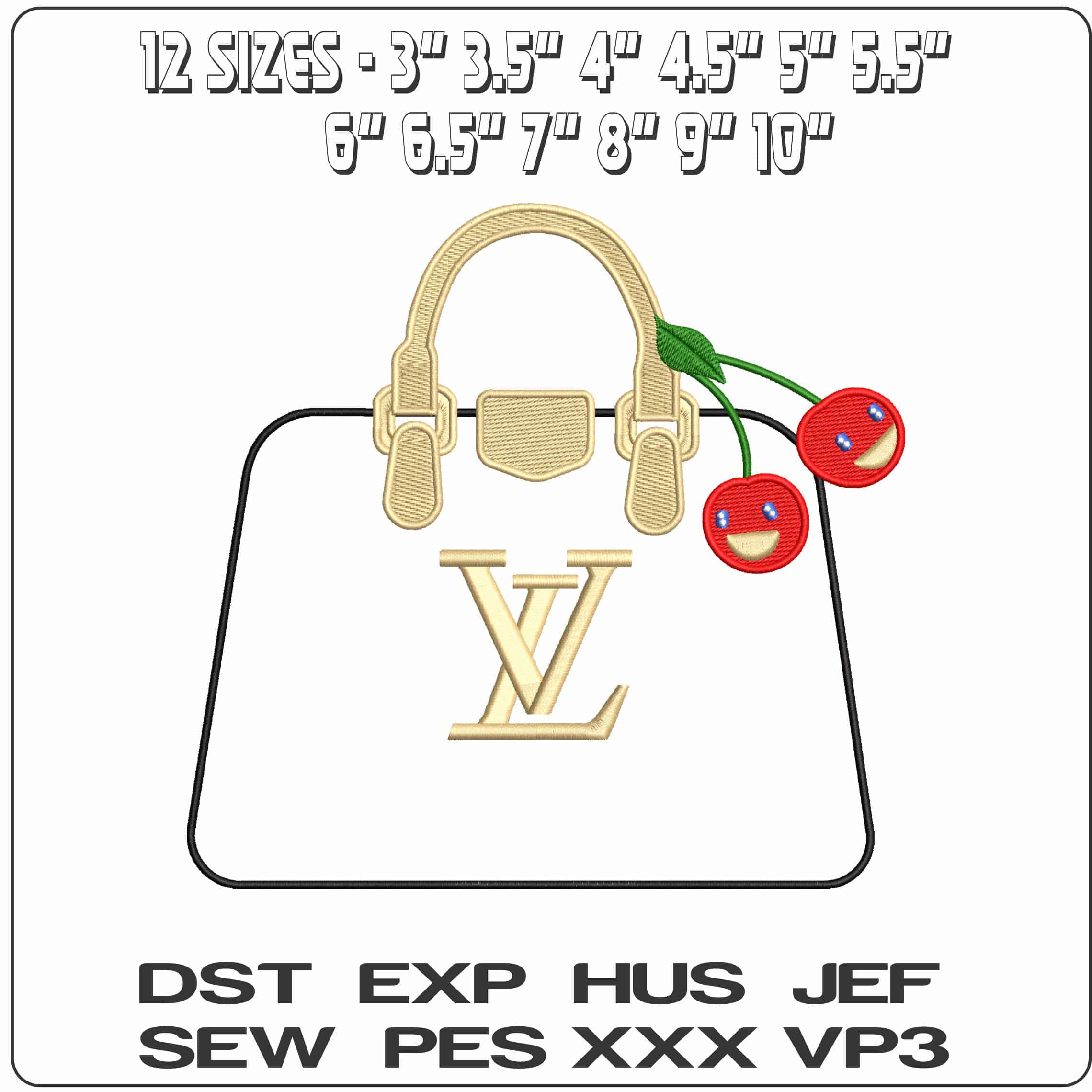 Louis Vuitton LV Bag with Cherries Blank   - Elegant embroidery design file - instant download — view 2