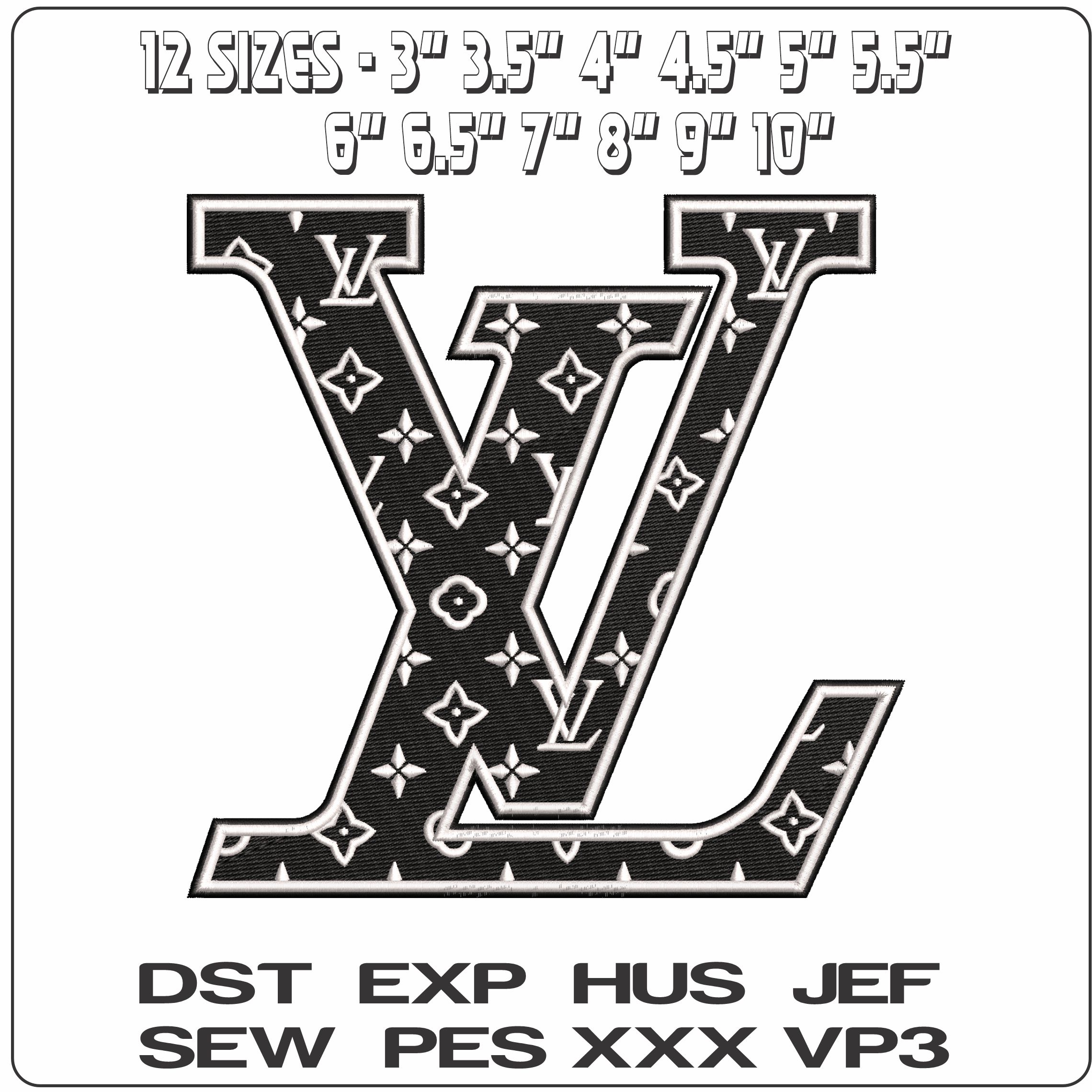 Louis Vuitton LV Black and White   - Elegant embroidery design file - instant download — view 2