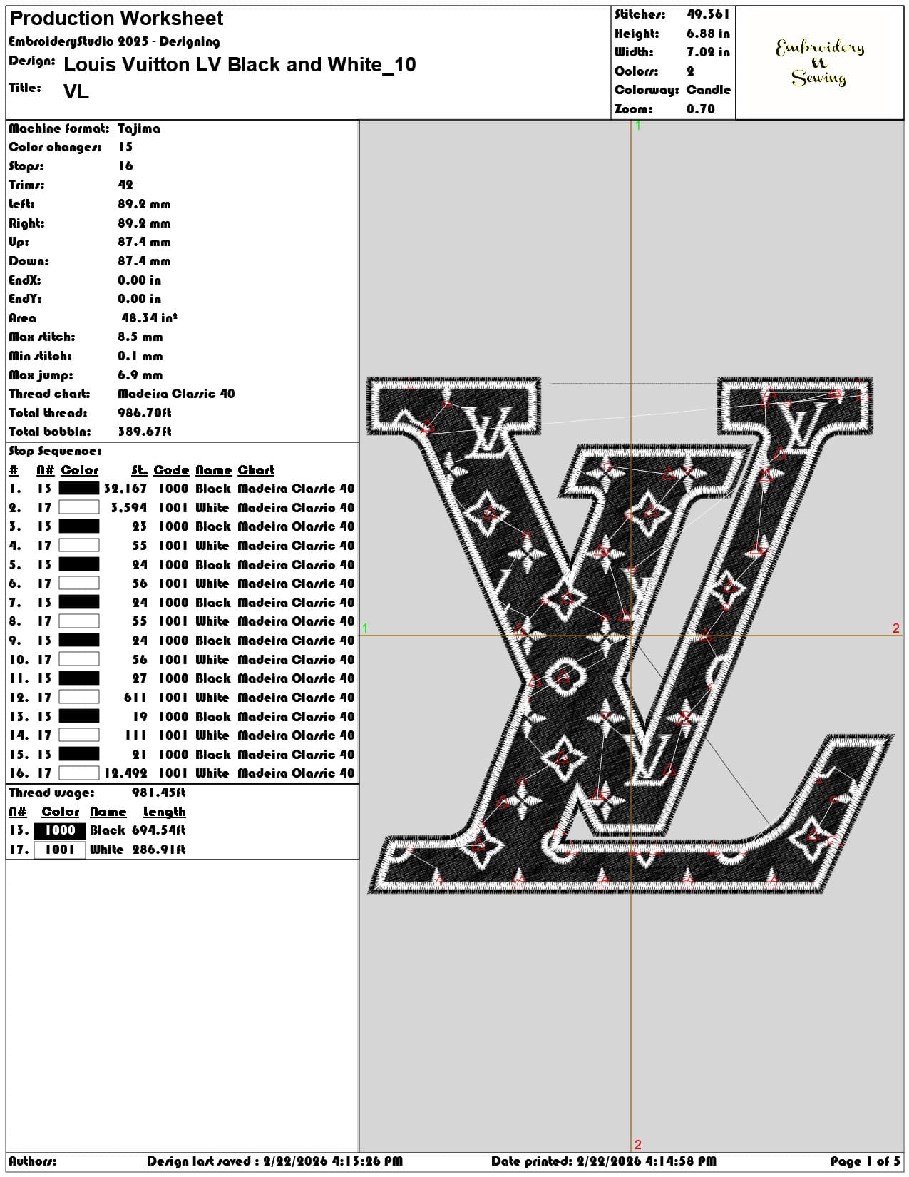 Louis Vuitton LV Black and White   - Elegant embroidery design file - instant download — view 3