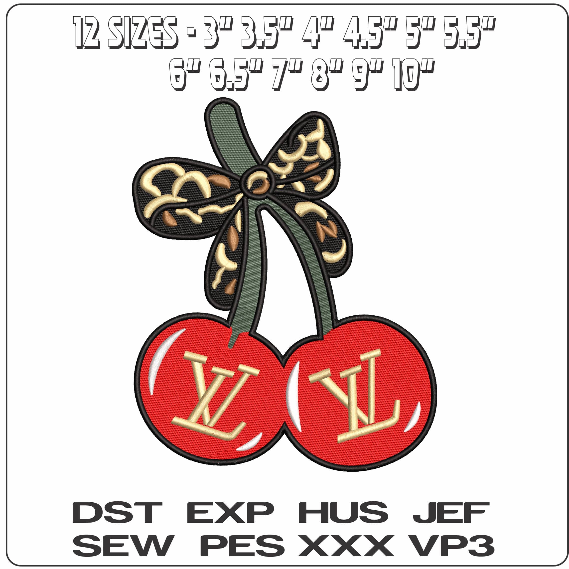 Louis Vuitton LV Cherries with bow   - Elegant embroidery design file - instant download — view 2