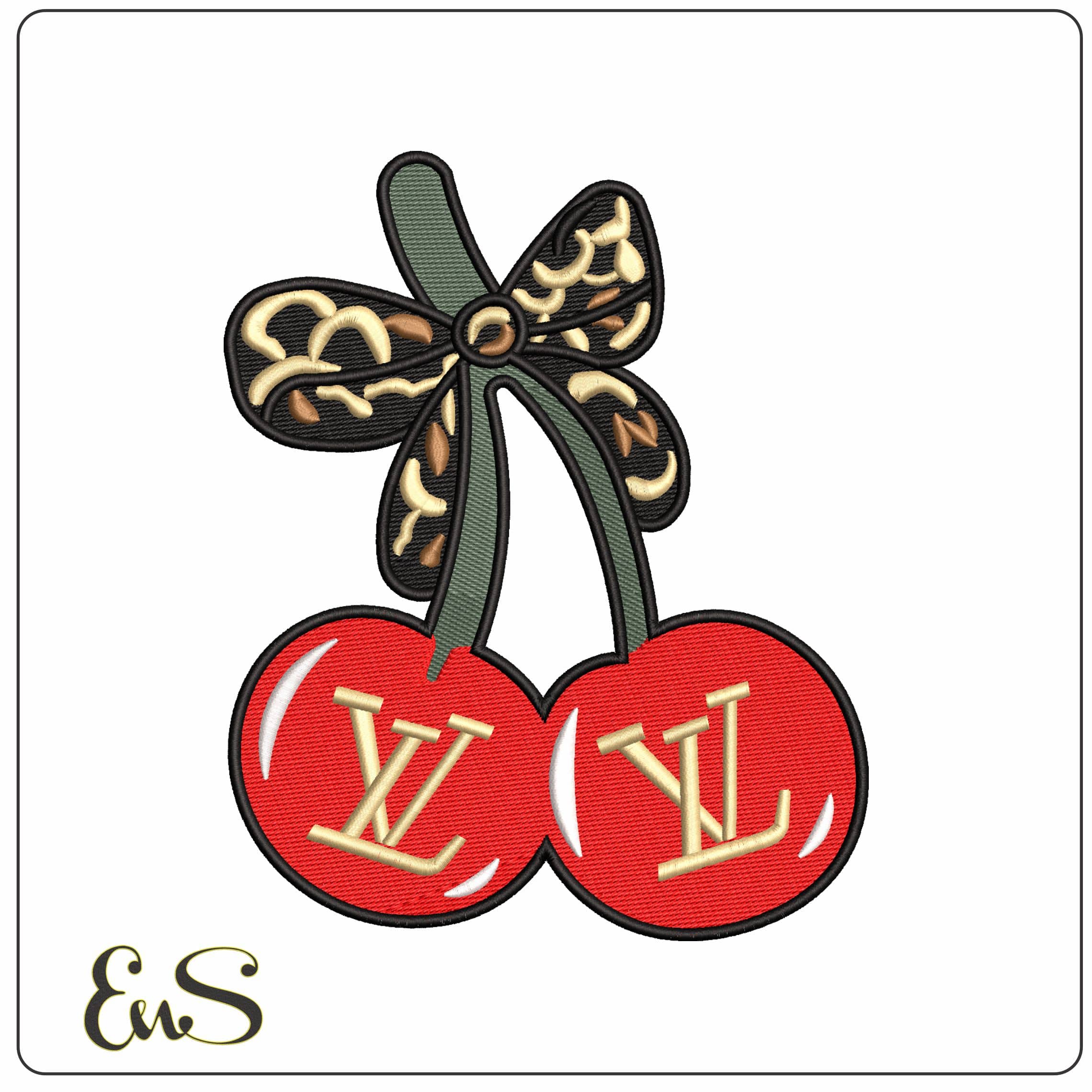 Louis Vuitton LV Cherries with bow   - Elegant embroidery design file - instant download