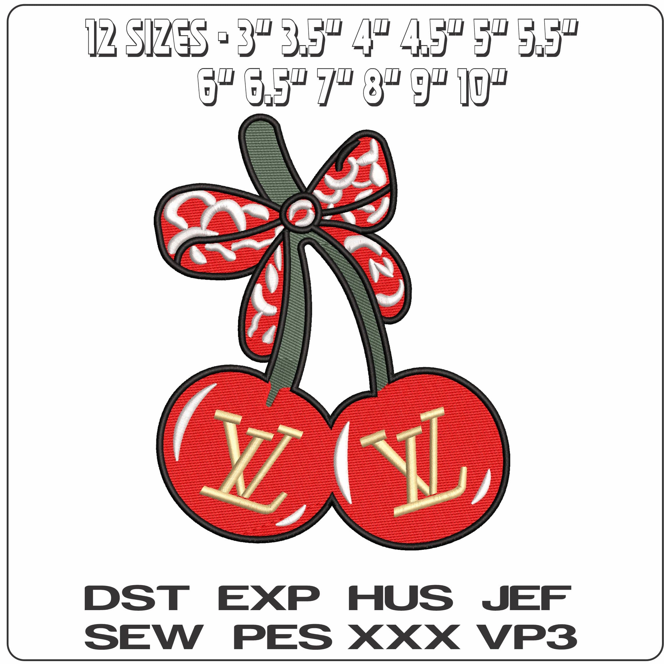 Louis Vuitton LV Cherries with Christmas bow   - Elegant embroidery design file - instant download — view 2