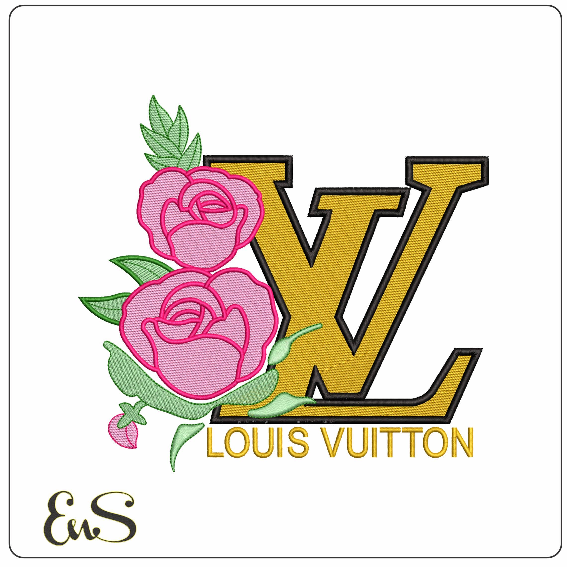 Louis Vuitton With Roses   - Elegant embroidery design file - instant download