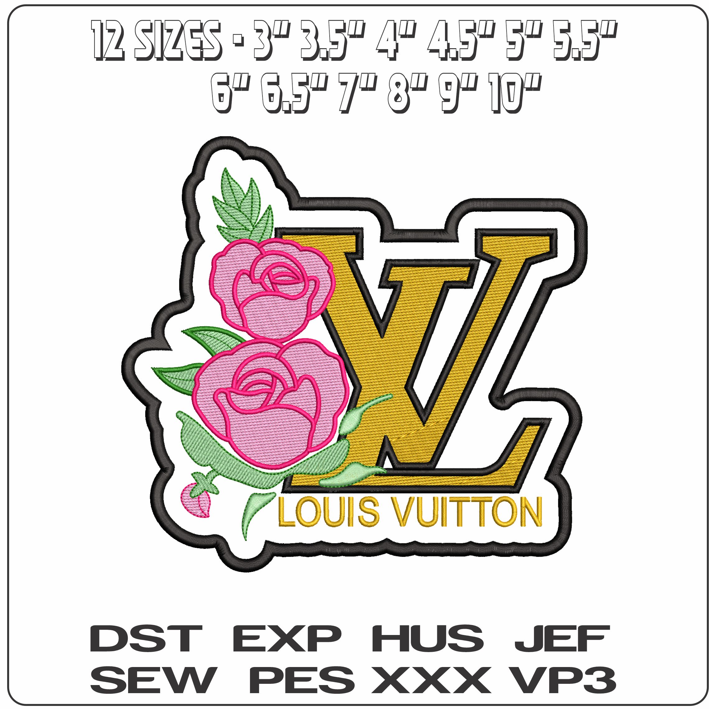 Louis Vuitton With Roses and Outline   - Elegant embroidery design file - instant download — view 2