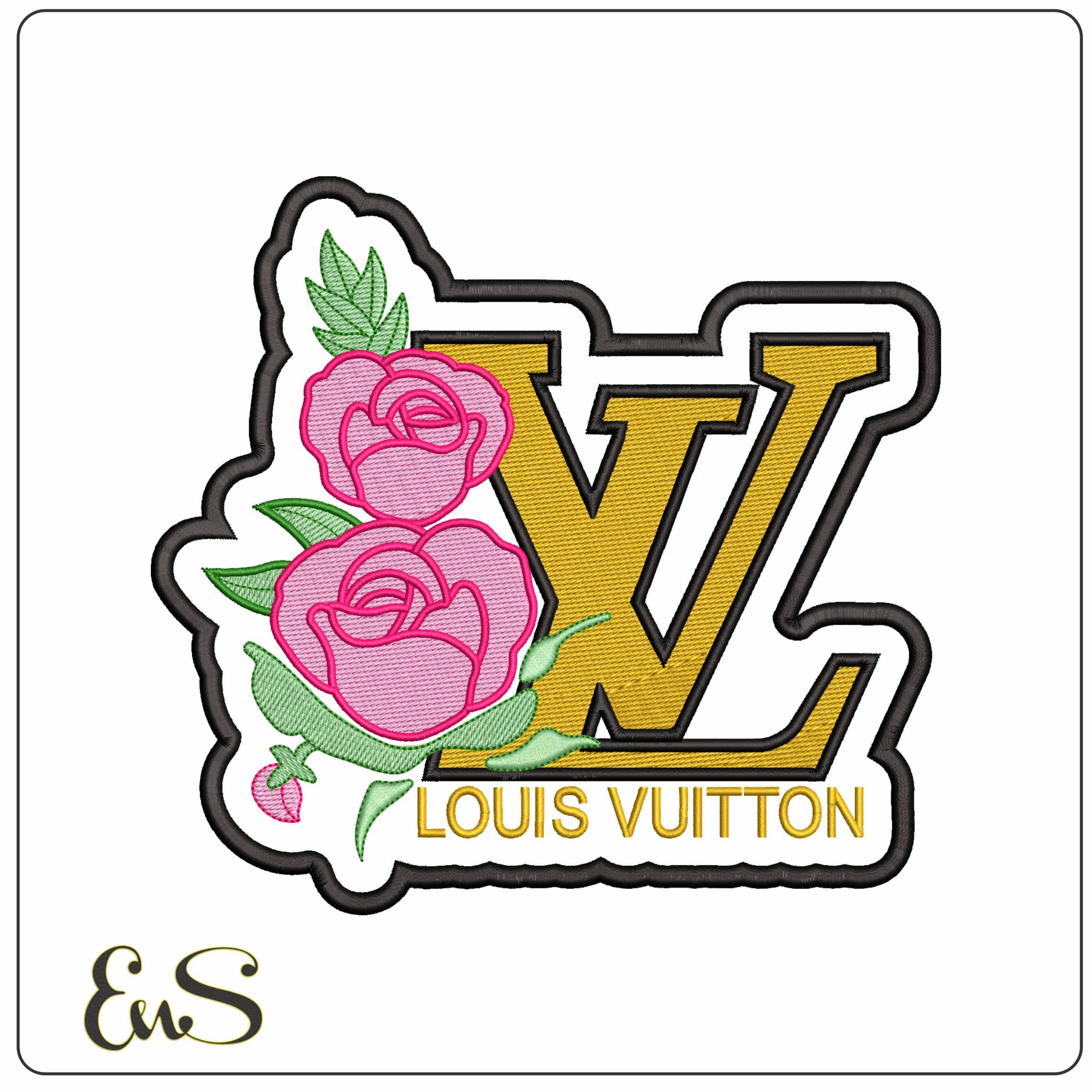Louis Vuitton With Roses and Outline   - Elegant embroidery design file - instant download