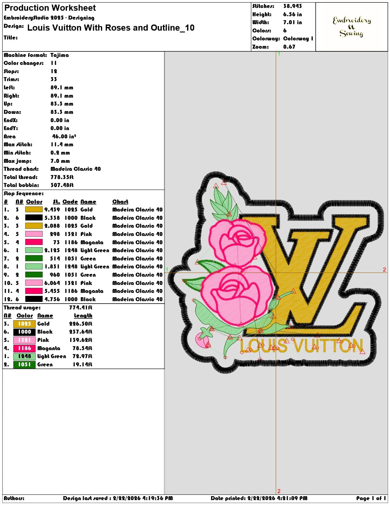 Louis Vuitton With Roses and Outline   - Elegant embroidery design file - instant download — view 3