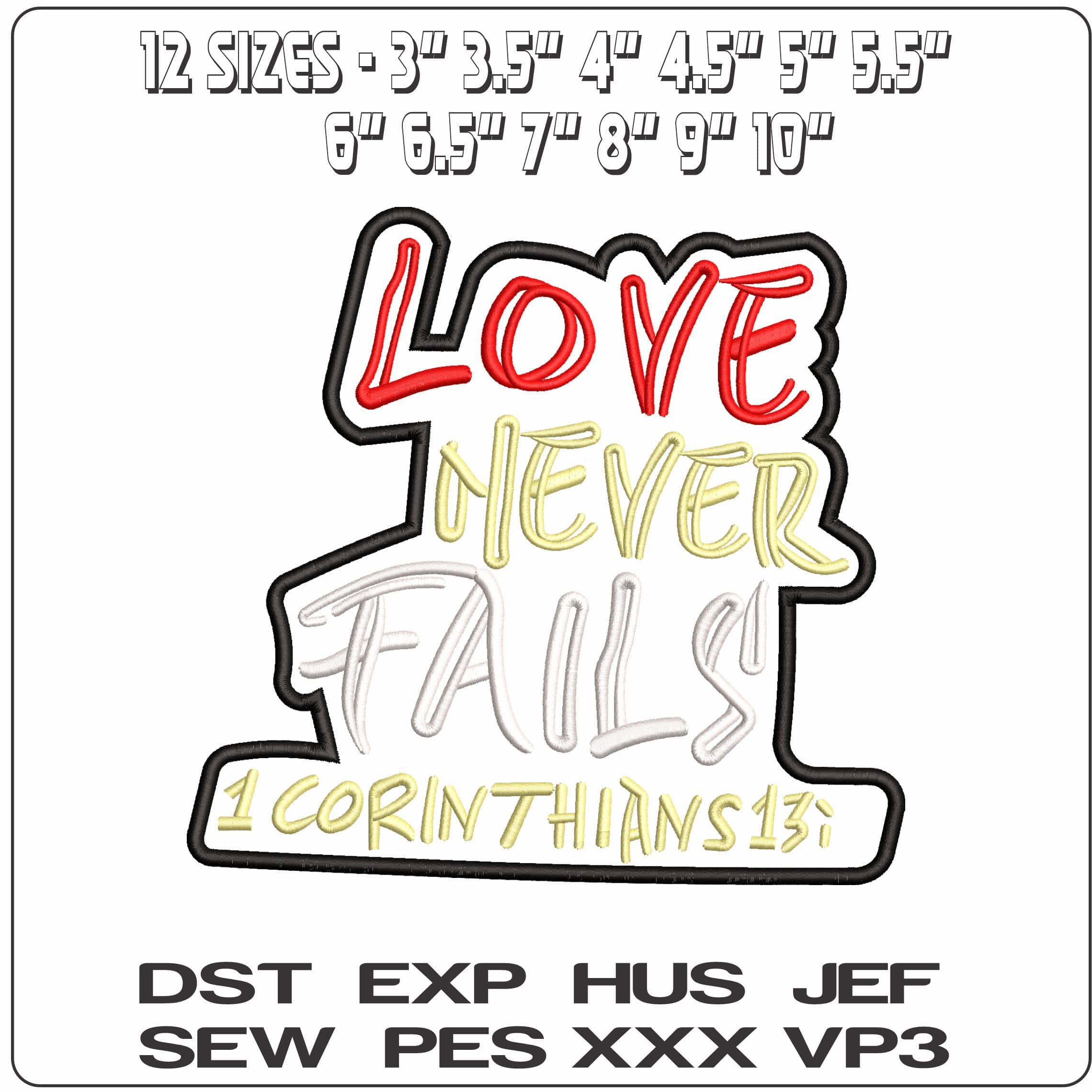 Love Never Fails Proverb  - Elegant embroidery design file - instant download — view 2