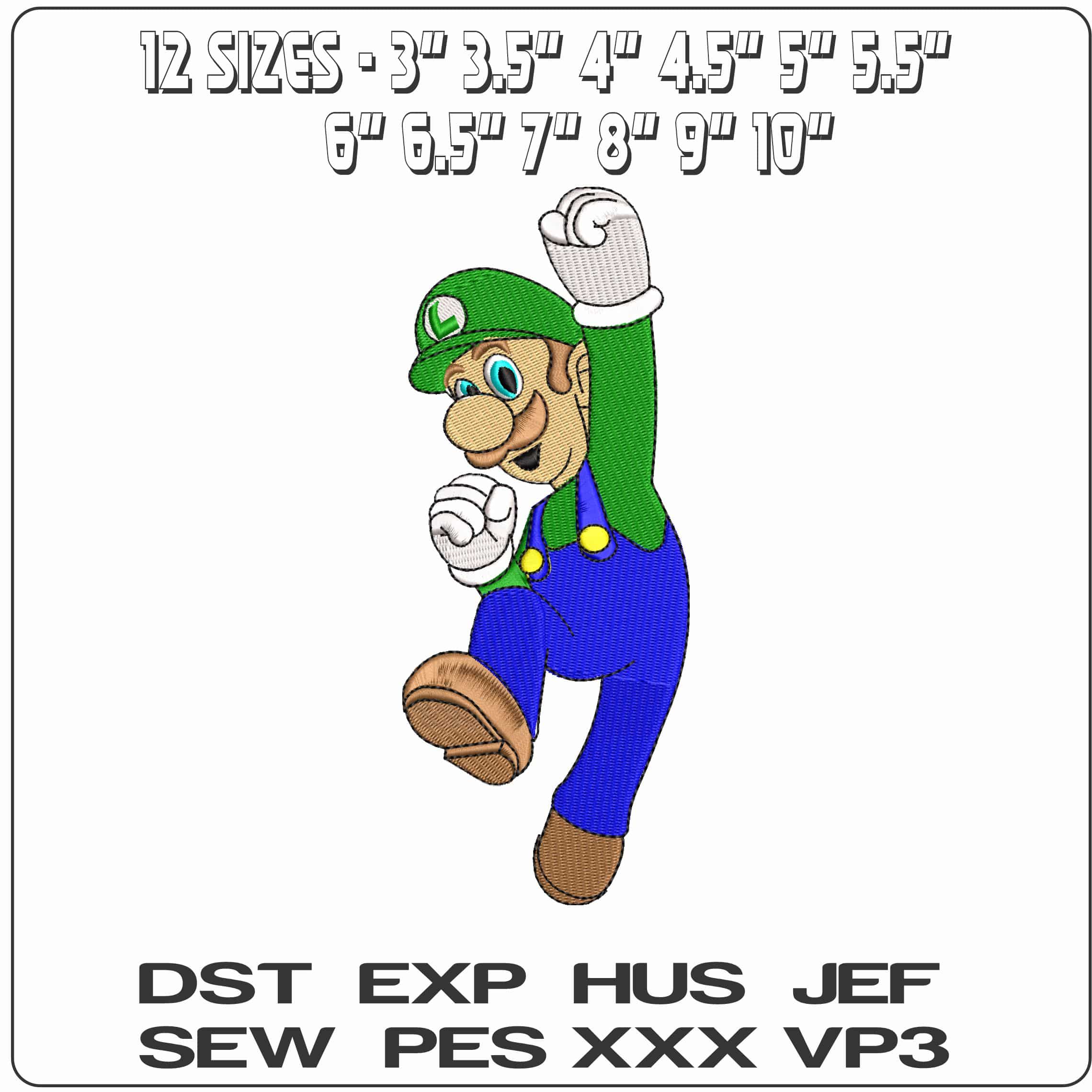 Luigi cheering Mario Bros  - Elegant embroidery design file - instant download — view 2