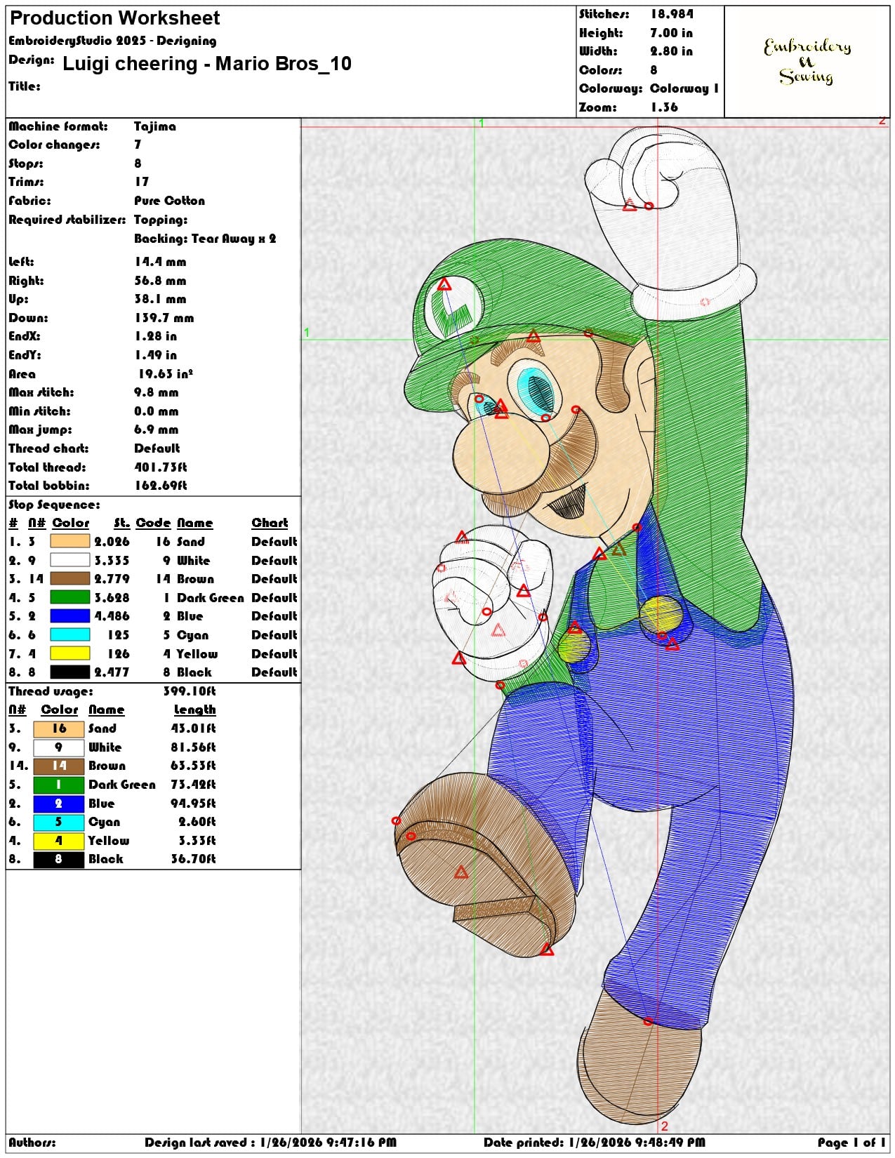 Luigi cheering Mario Bros  - Elegant embroidery design file - instant download — view 3