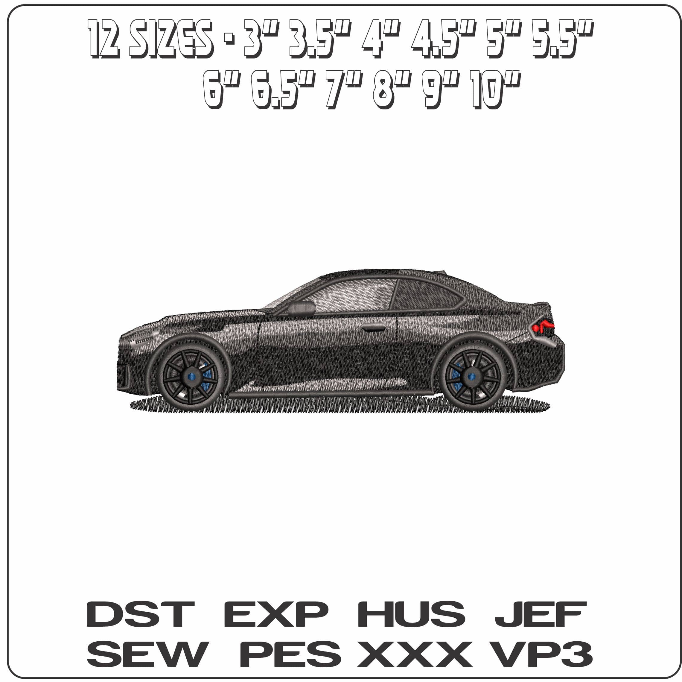 M2 BMW Black Side view  - Elegant embroidery design file - instant download — view 2
