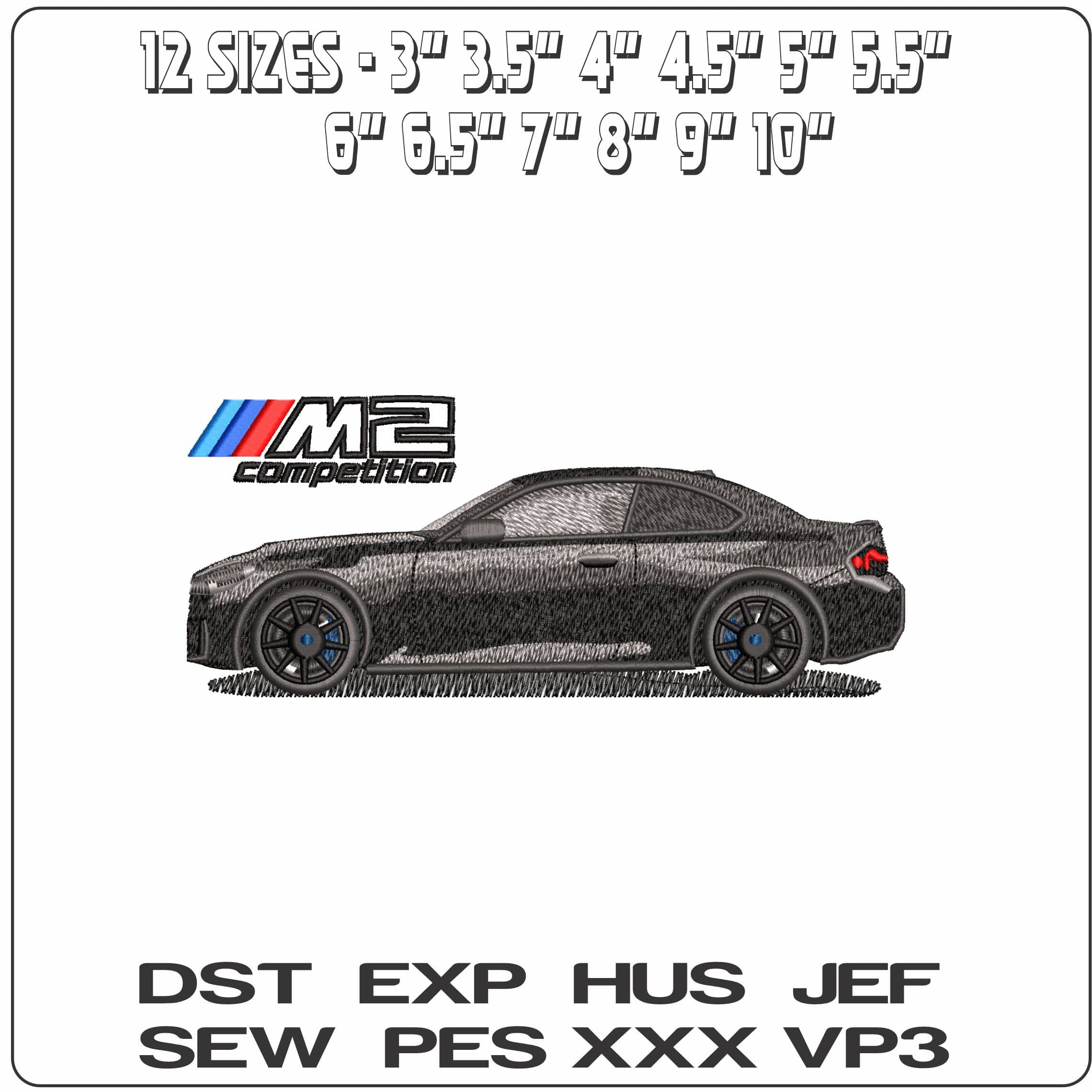 M2 BMW Black Side view with Logo  - Elegant embroidery design file - instant download — view 2