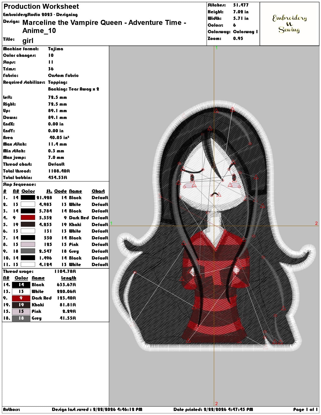 Marcelina the Vampire Queen Adventure Time Anime  - Elegant embroidery design file - instant download — view 3