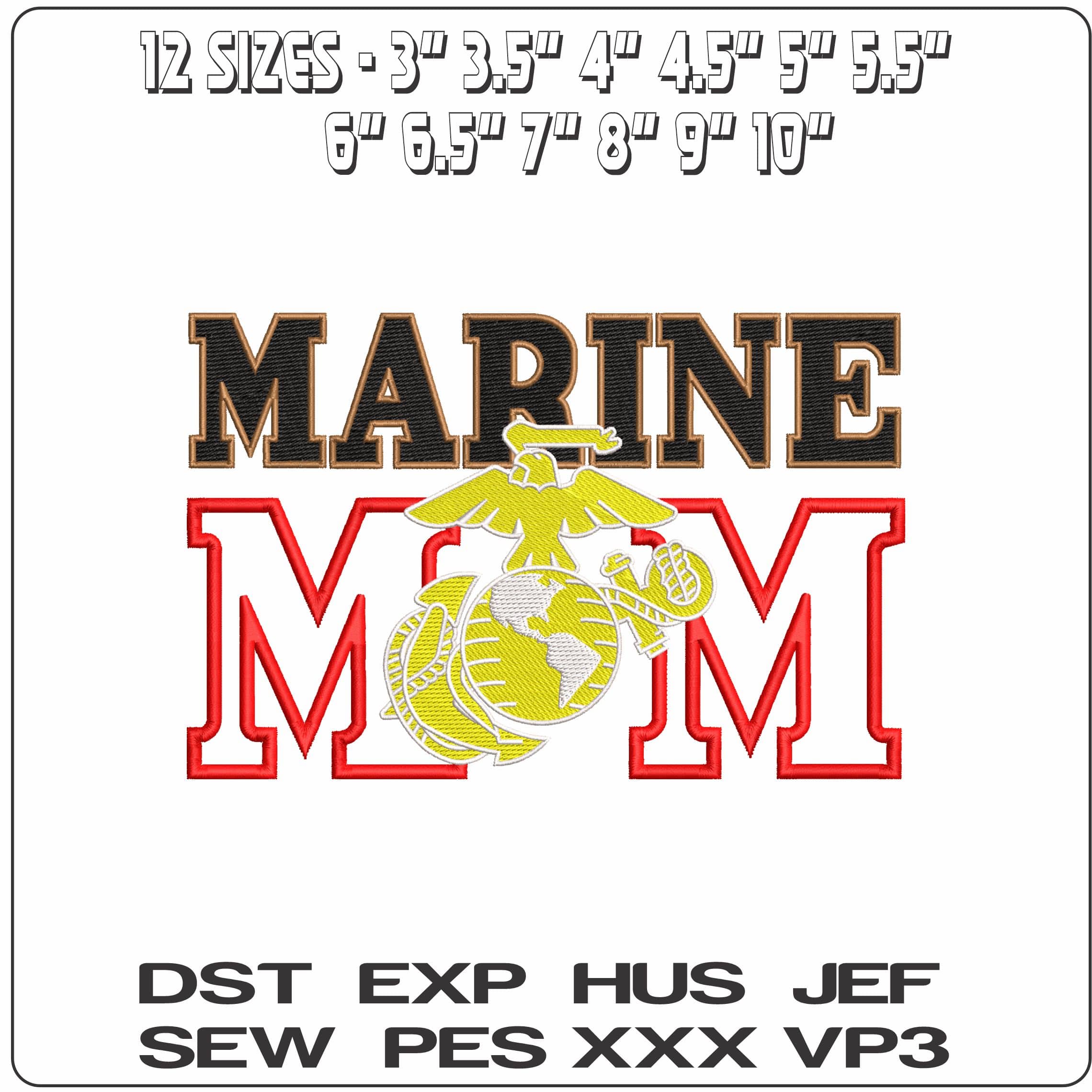 Marine Mom  - Elegant embroidery design file - instant download — view 2