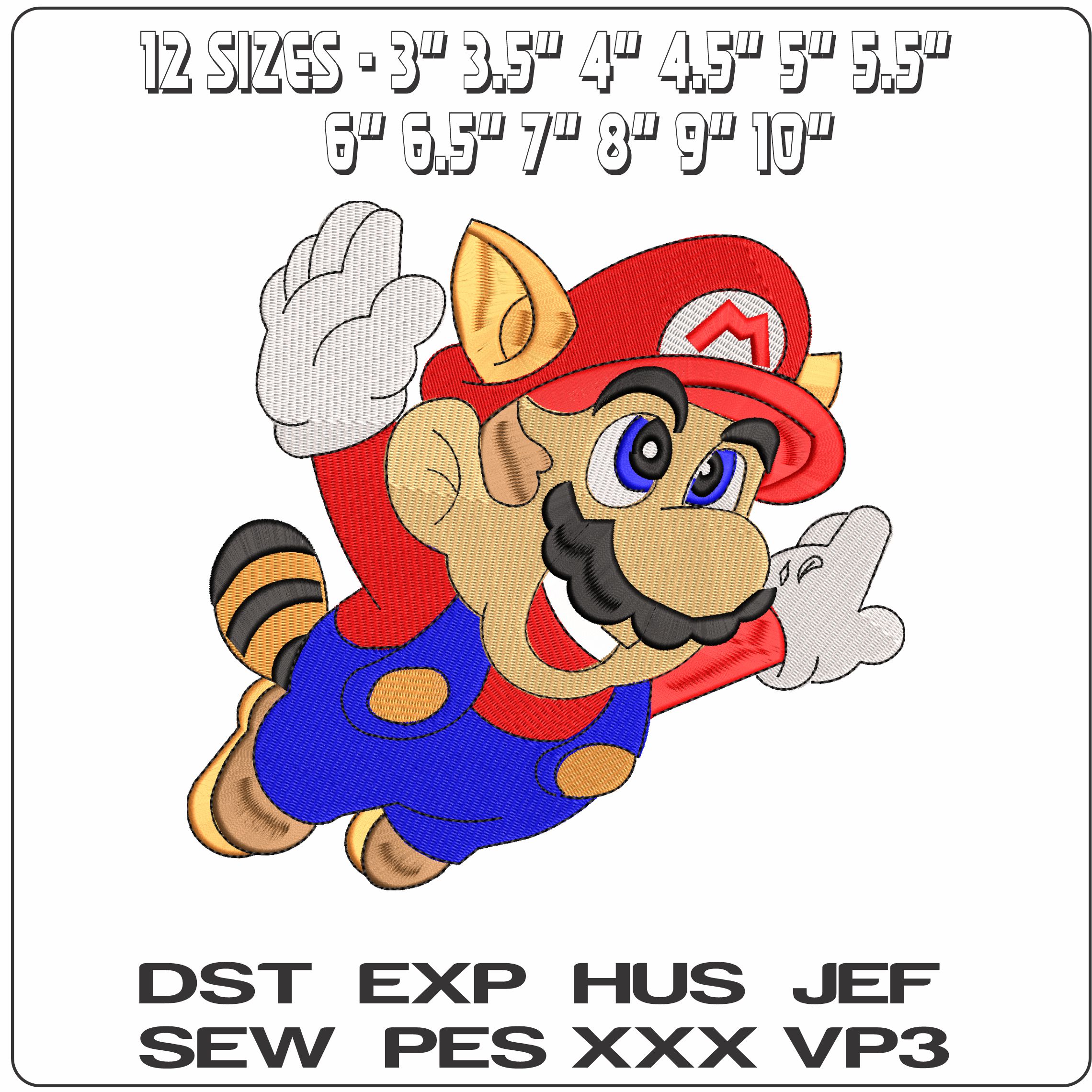 Mario Flying Pose with Raccoon Tail  - Elegant embroidery design file - instant download — view 2