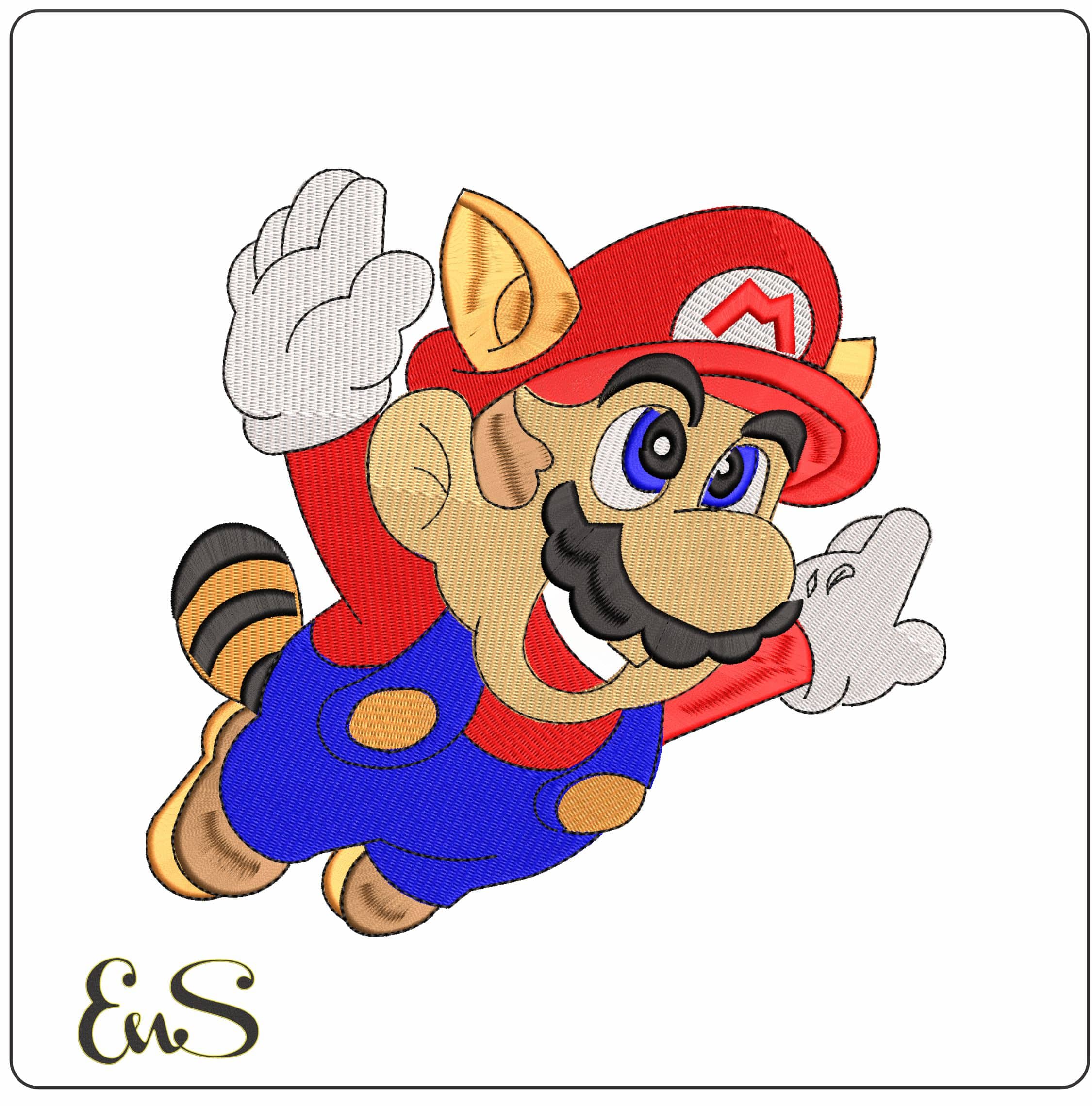 Mario Flying Pose with Raccoon Tail  - Elegant embroidery design file - instant download