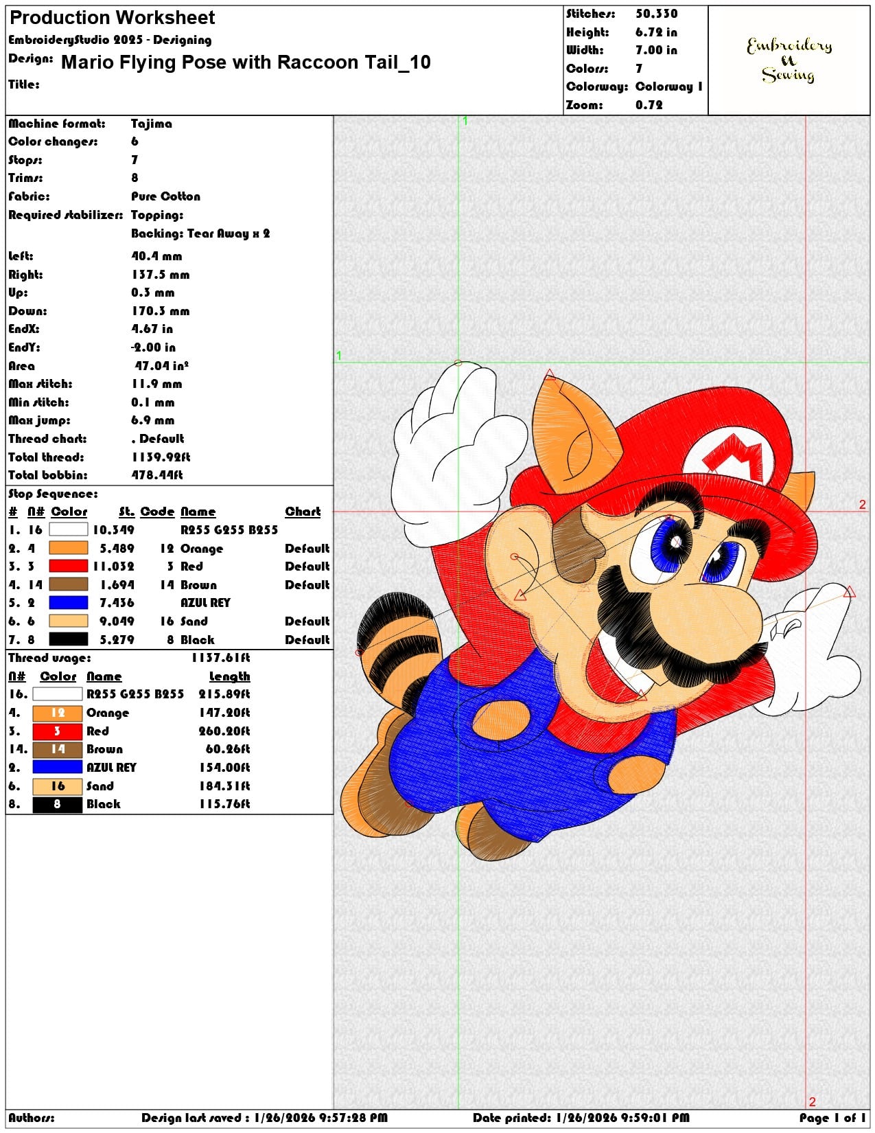 Mario Flying Pose with Raccoon Tail  - Elegant embroidery design file - instant download — view 3